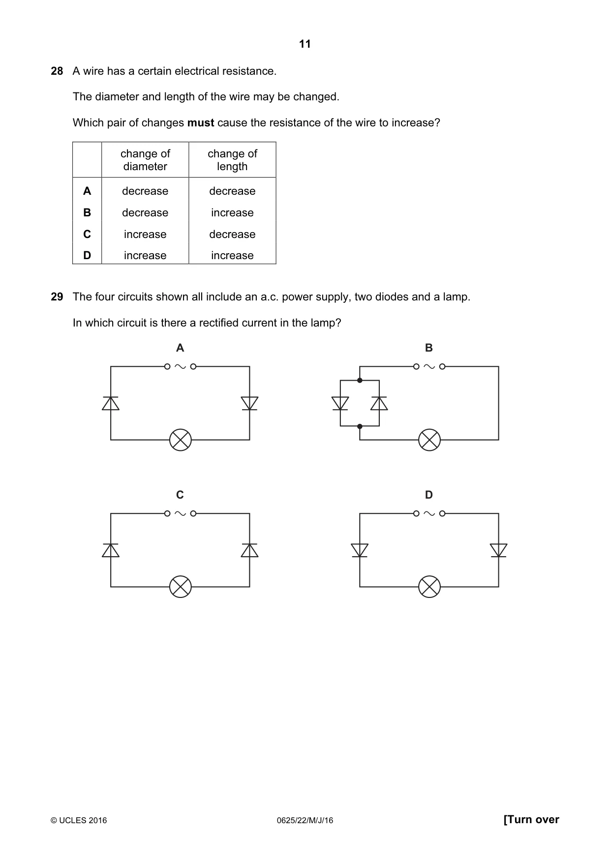 Cambridge IGCSE Physics 0625 2016 May/June Paper 2 · Variant 2 question paper, page 11 of 16