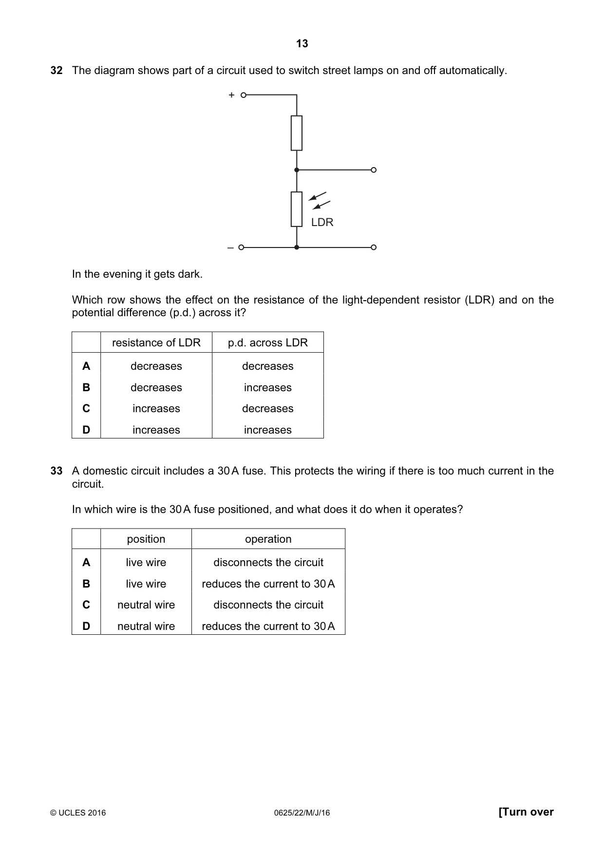 Cambridge IGCSE Physics 0625 2016 May/June Paper 2 · Variant 2 question paper, page 13 of 16