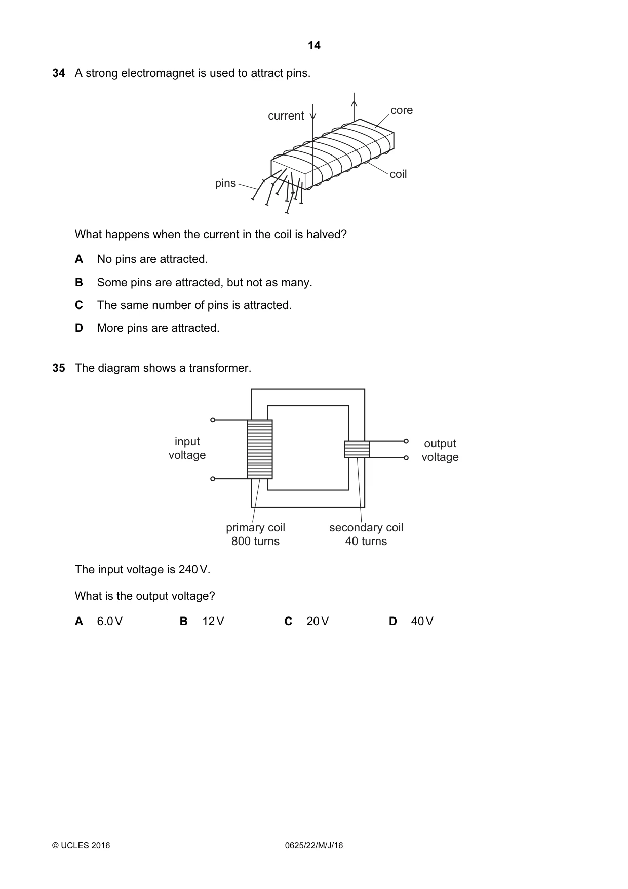 Cambridge IGCSE Physics 0625 2016 May/June Paper 2 · Variant 2 question paper, page 14 of 16