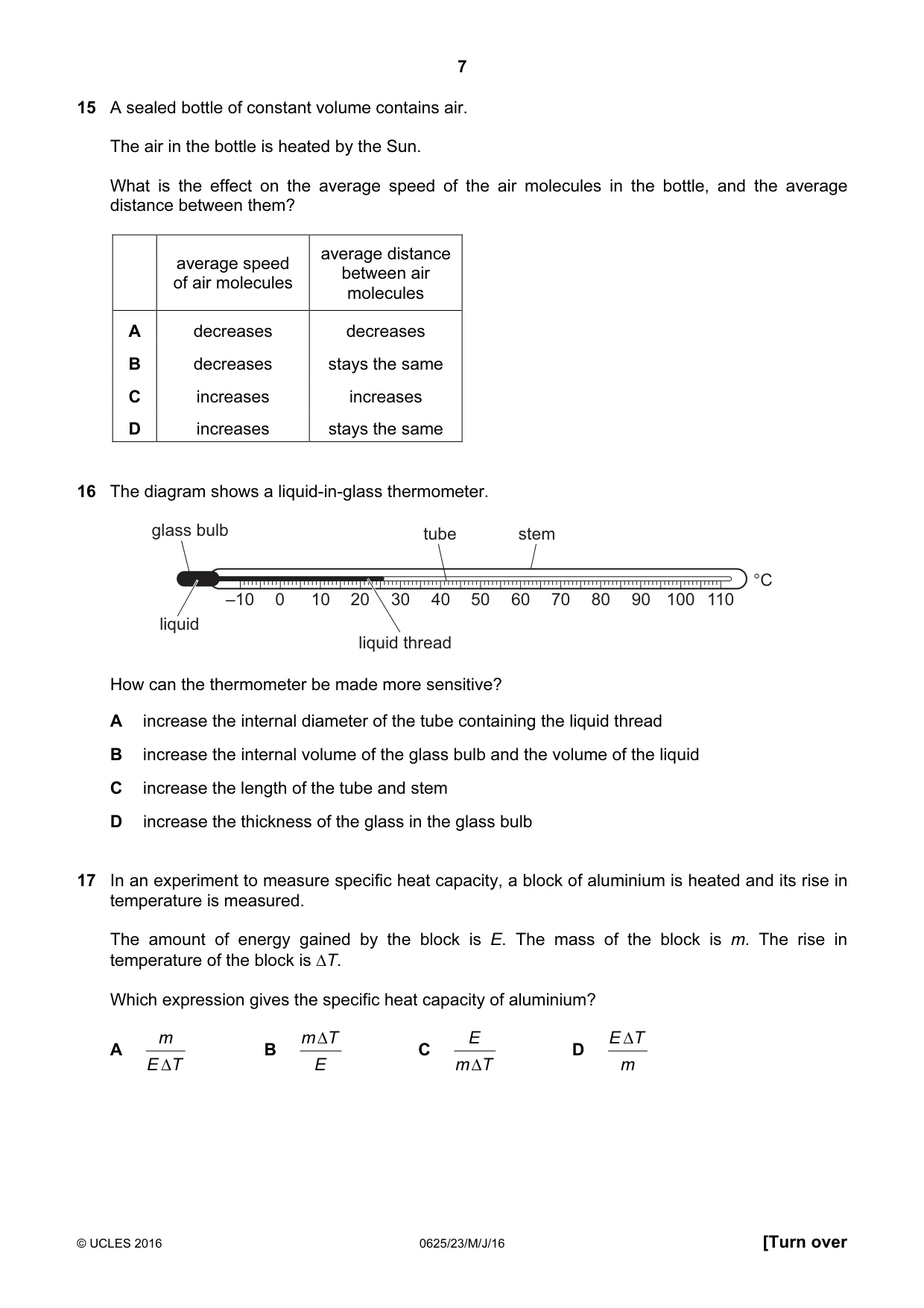 Cambridge IGCSE Physics 0625 2016 May/June Paper 2 · Variant 3 question paper, page 7 of 20
