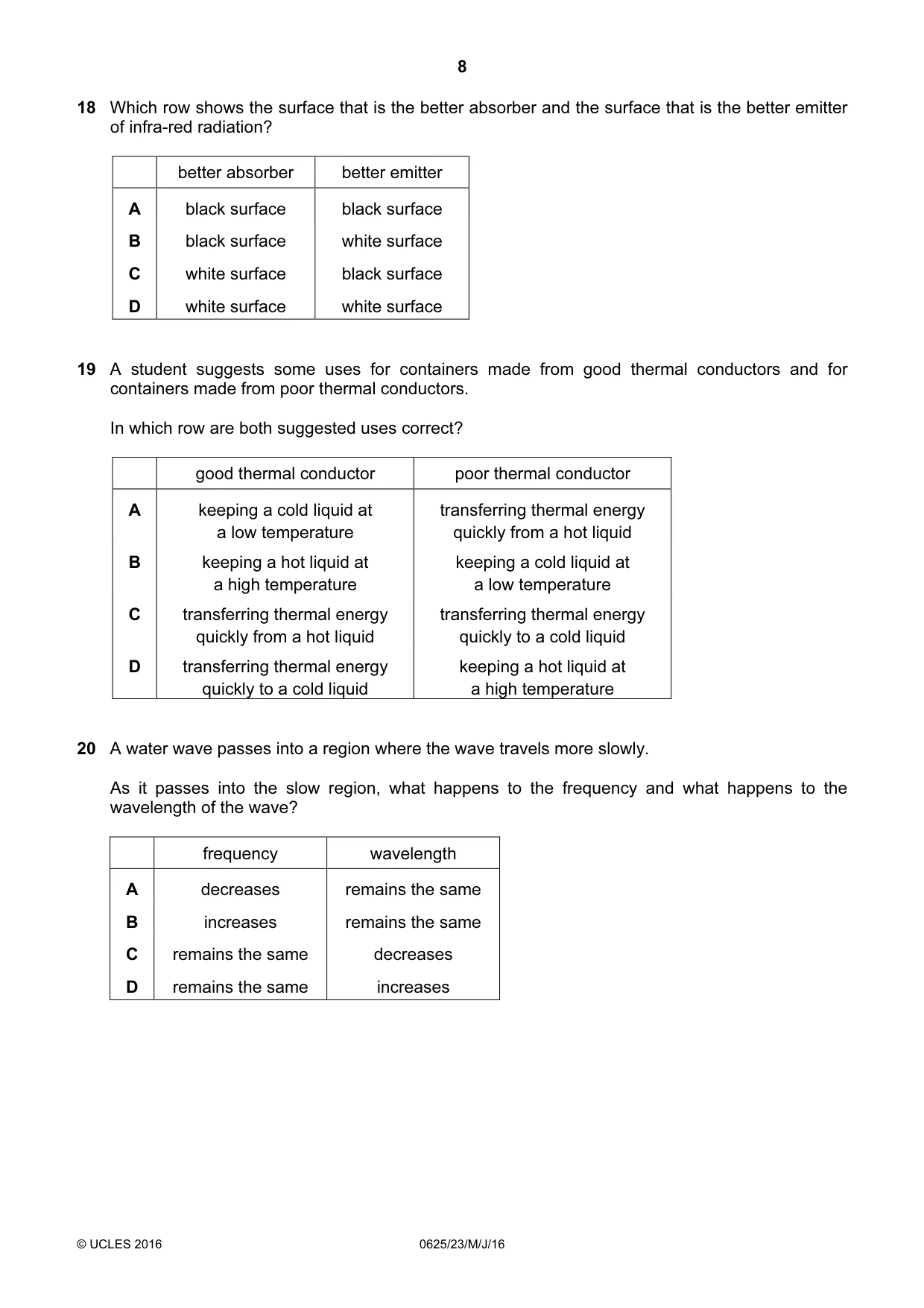 Cambridge IGCSE Physics 0625 2016 May/June Paper 2 · Variant 3 question paper, page 8 of 20