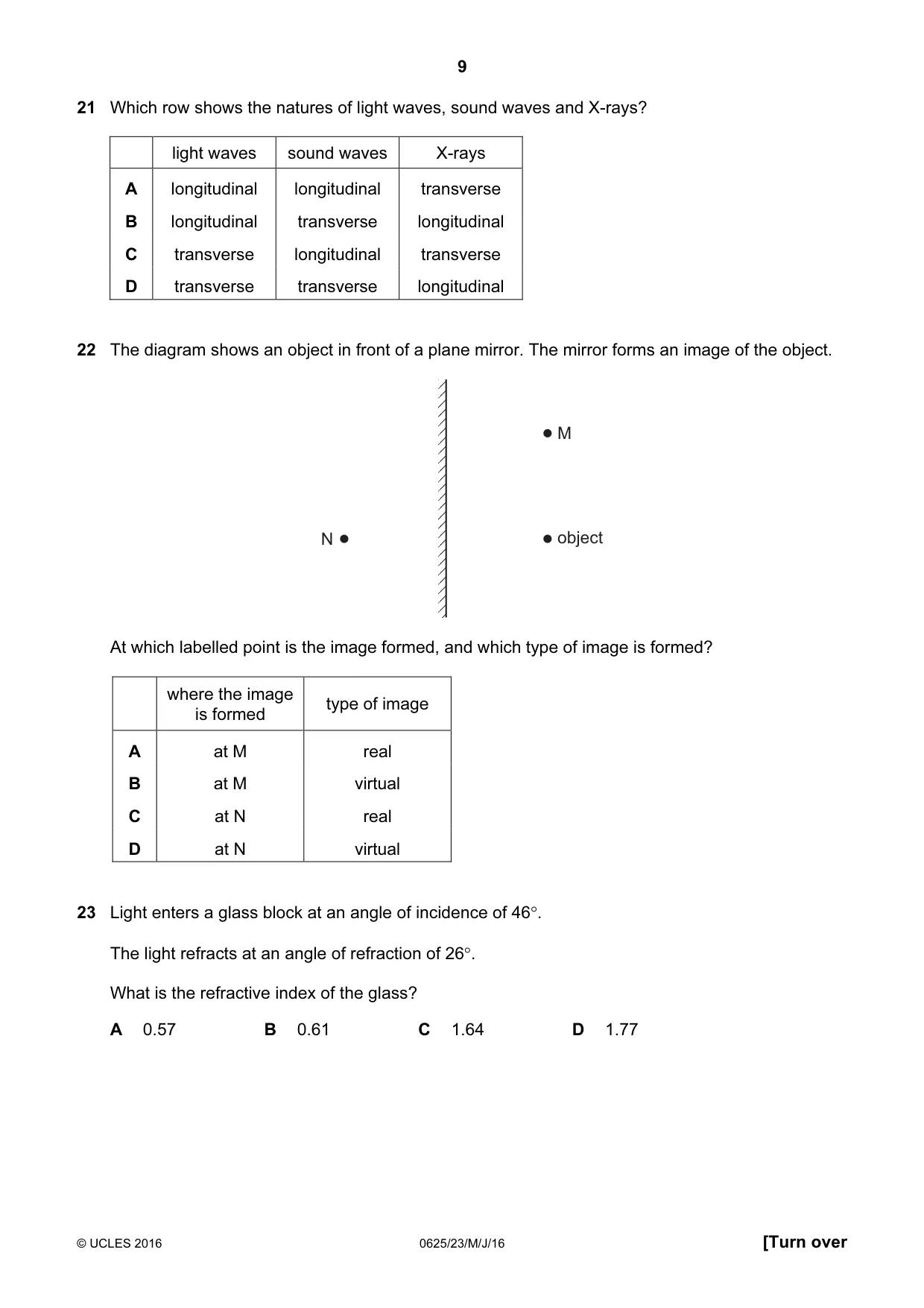 Cambridge IGCSE Physics 0625 2016 May/June Paper 2 · Variant 3 question paper, page 9 of 20