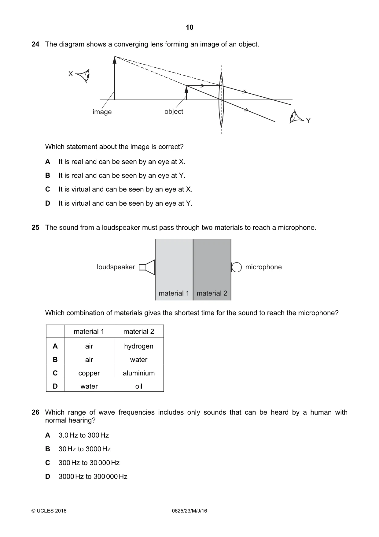 Cambridge IGCSE Physics 0625 2016 May/June Paper 2 · Variant 3 question paper, page 10 of 20