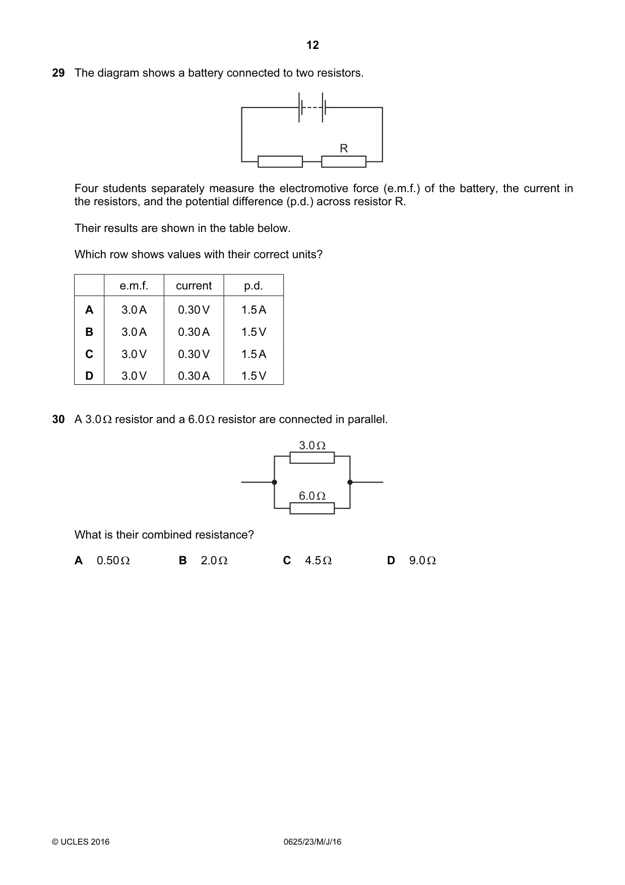 Cambridge IGCSE Physics 0625 2016 May/June Paper 2 · Variant 3 question paper, page 12 of 20
