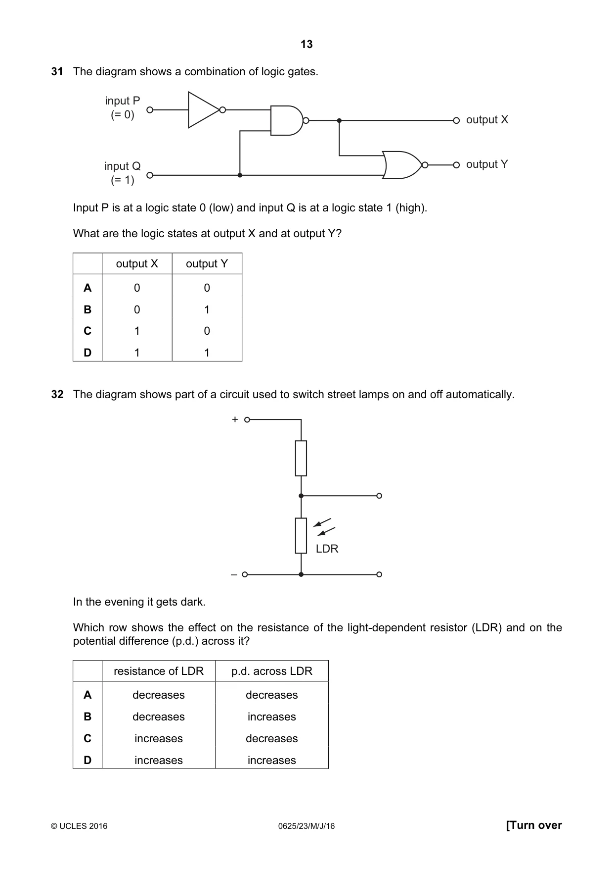 Cambridge IGCSE Physics 0625 2016 May/June Paper 2 · Variant 3 question paper, page 13 of 20