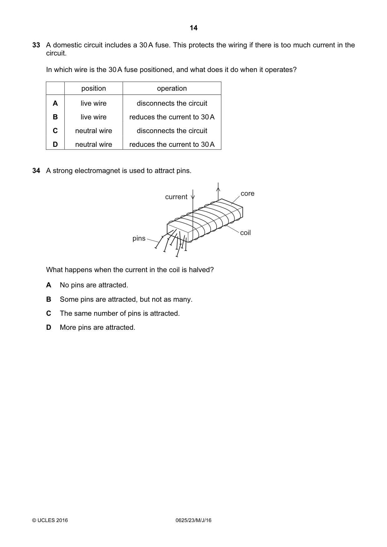 Cambridge IGCSE Physics 0625 2016 May/June Paper 2 · Variant 3 question paper, page 14 of 20