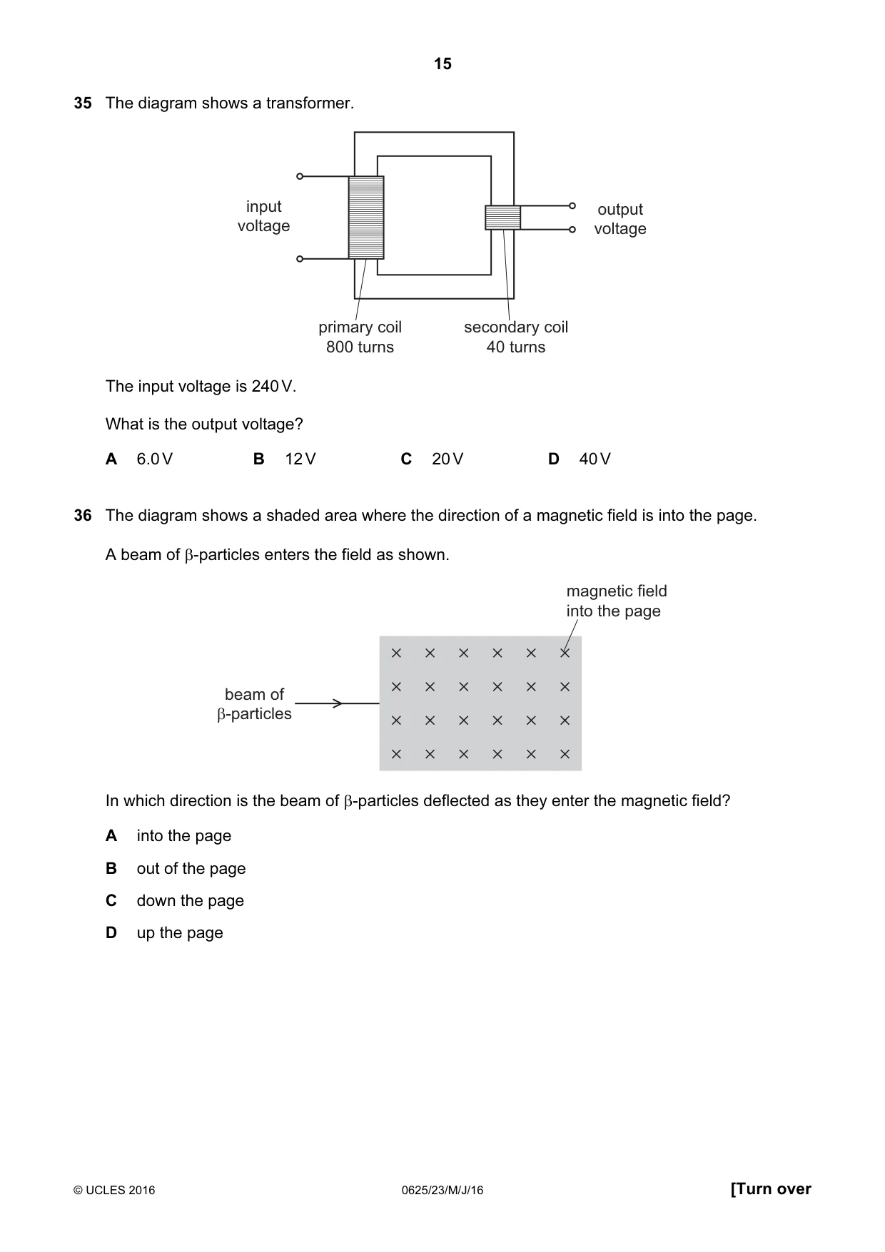 Cambridge IGCSE Physics 0625 2016 May/June Paper 2 · Variant 3 question paper, page 15 of 20