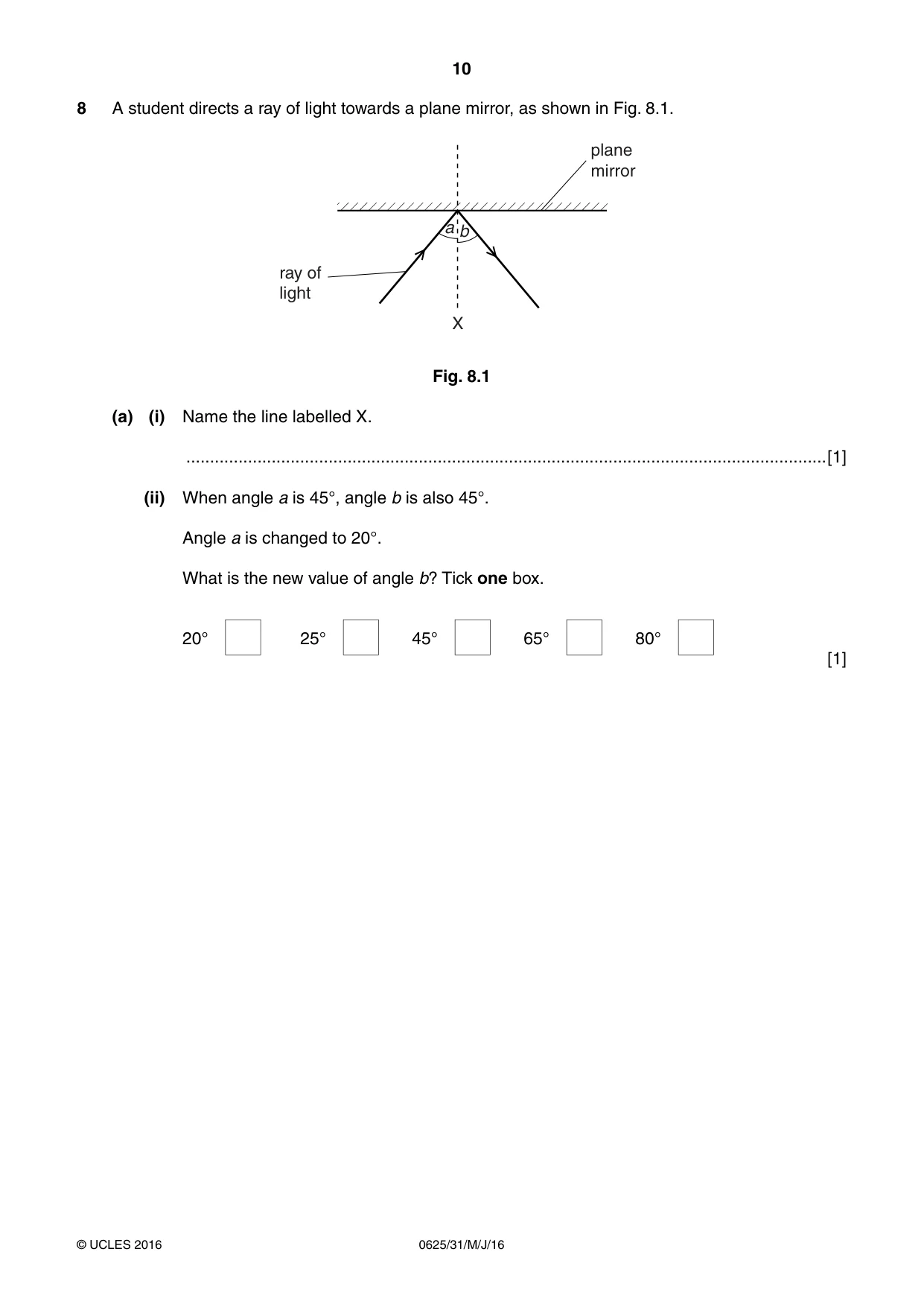 Cambridge IGCSE Physics 0625 2016 May/June Paper 3 · Variant 1 question paper, page 10 of 20