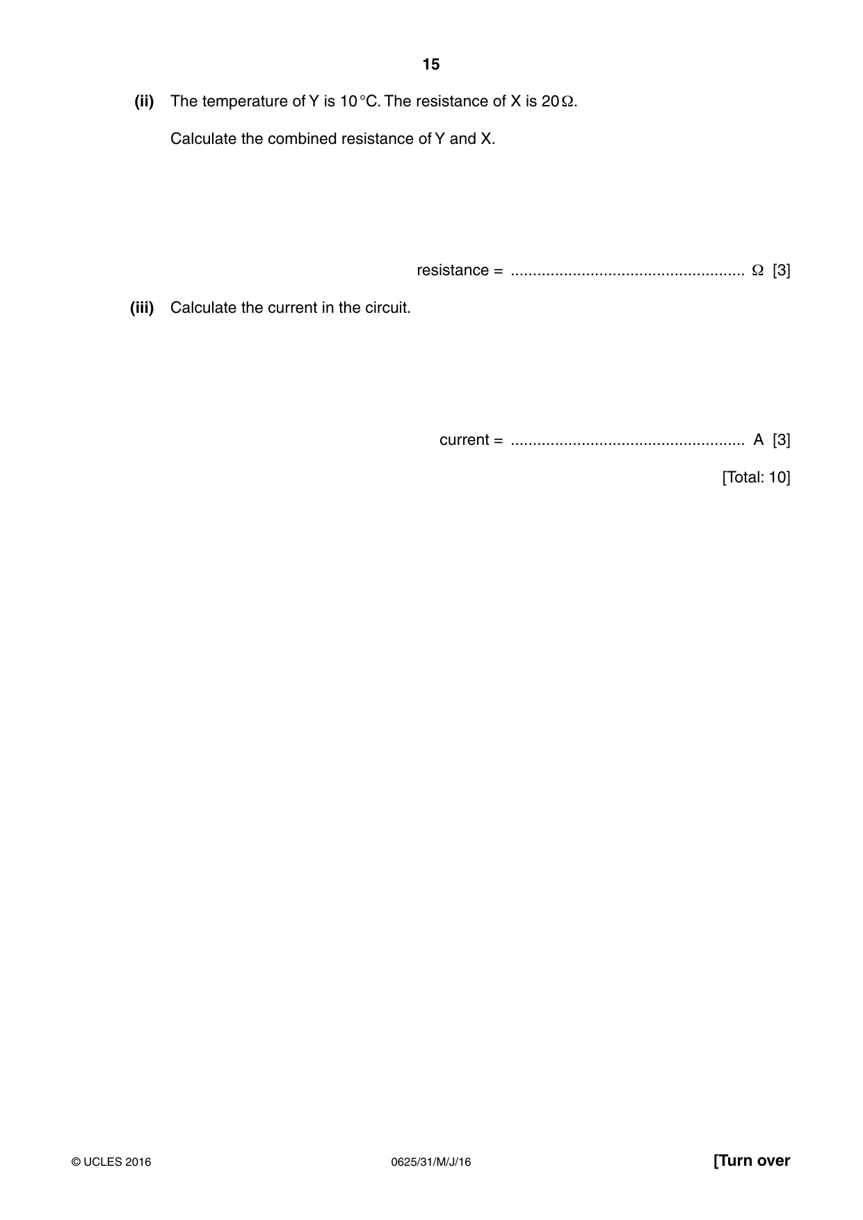 Cambridge IGCSE Physics 0625 2016 May/June Paper 3 · Variant 1 question paper, page 15 of 20