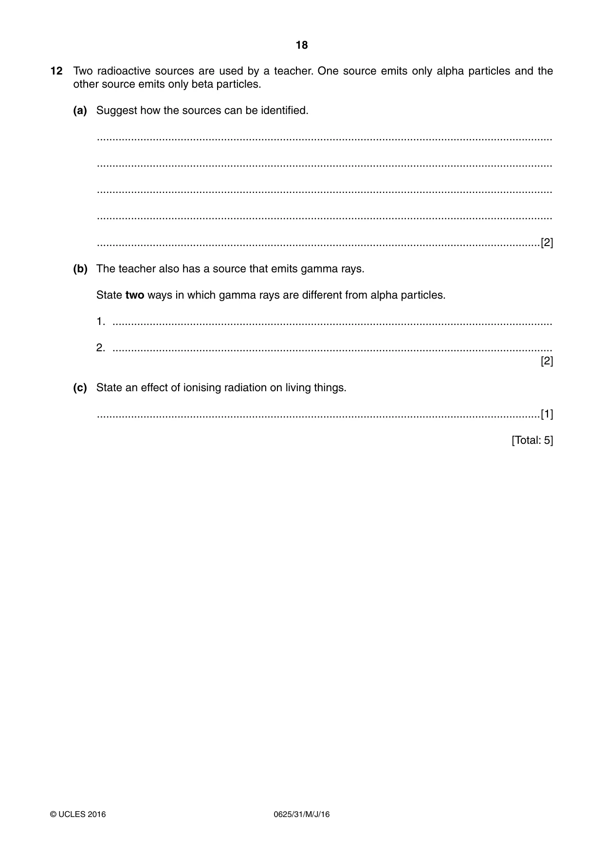 Cambridge IGCSE Physics 0625 2016 May/June Paper 3 · Variant 1 question paper, page 18 of 20