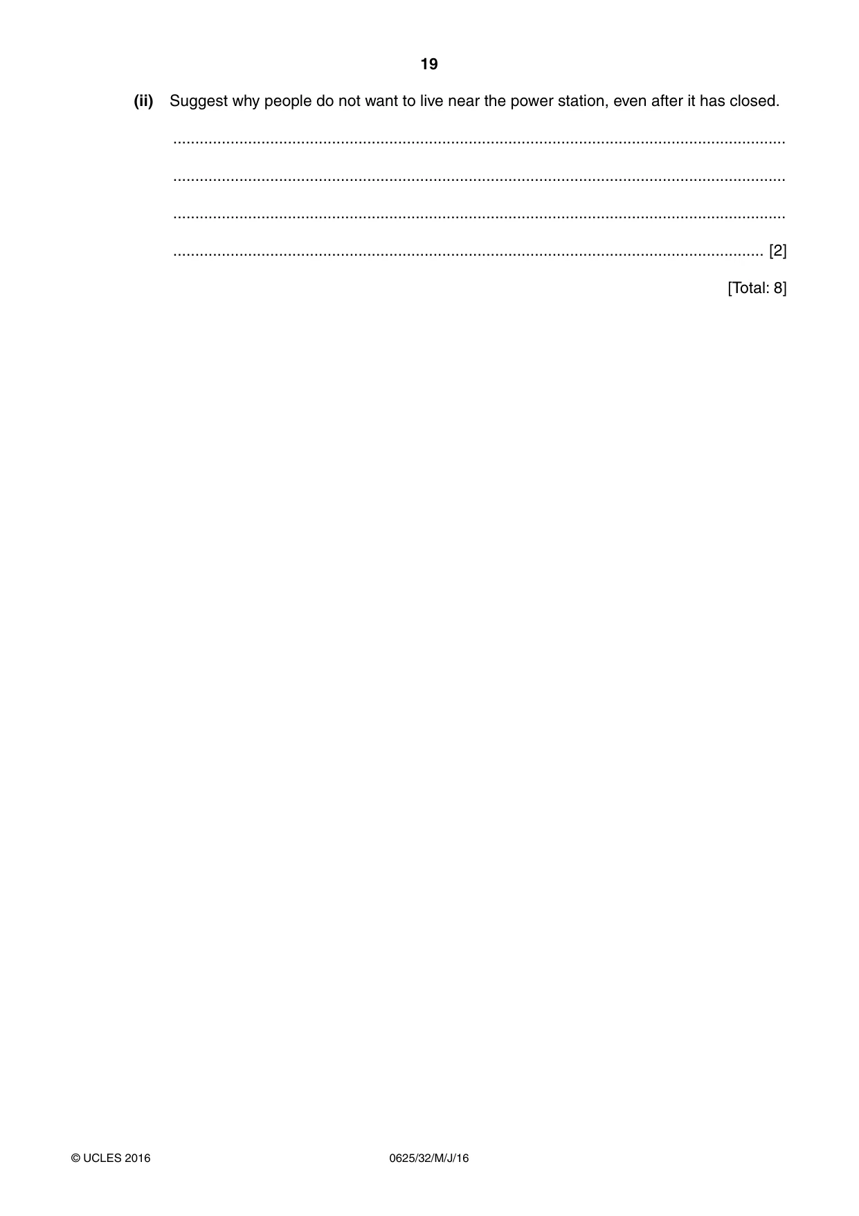 Cambridge IGCSE Physics 0625 2016 May/June Paper 3 · Variant 2 question paper, page 19 of 20
