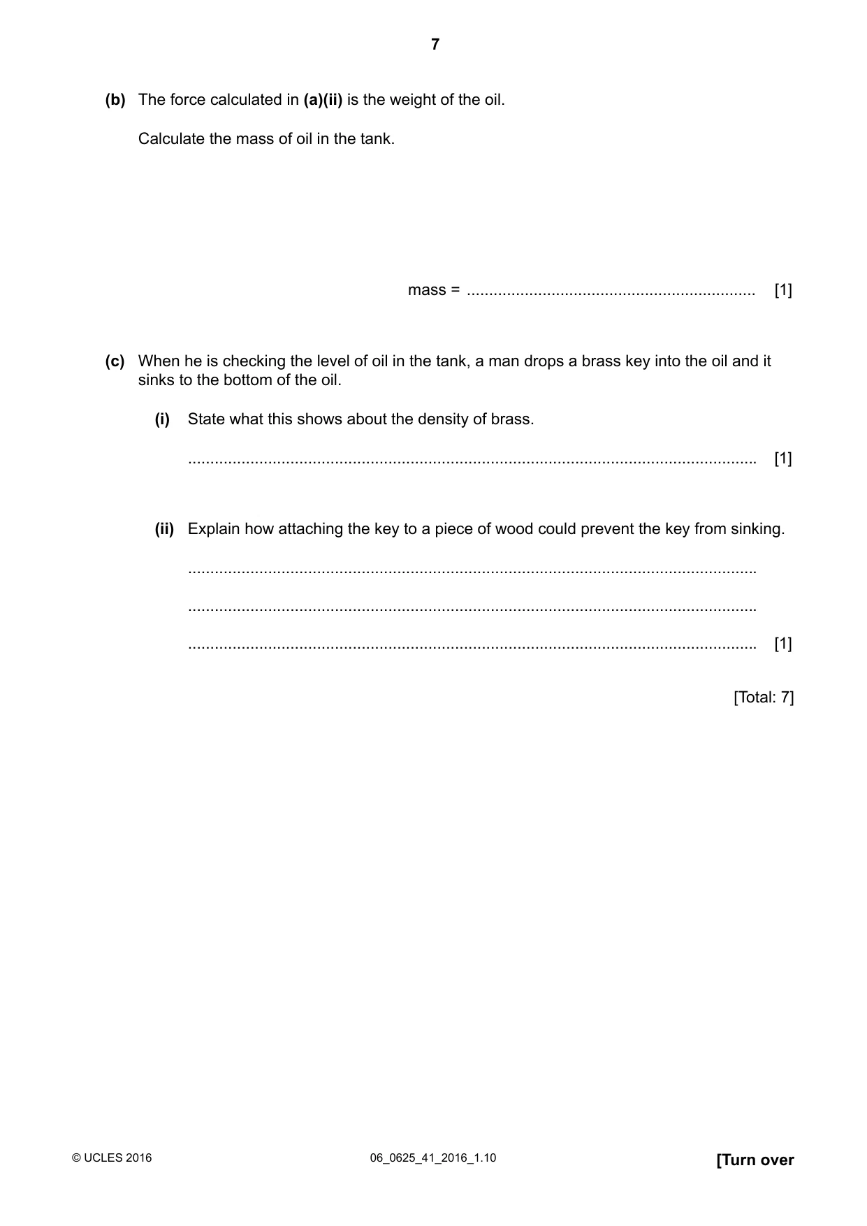 Cambridge IGCSE Physics 0625 2016 May/June Paper 4 · Variant 1 question paper, page 7 of 20