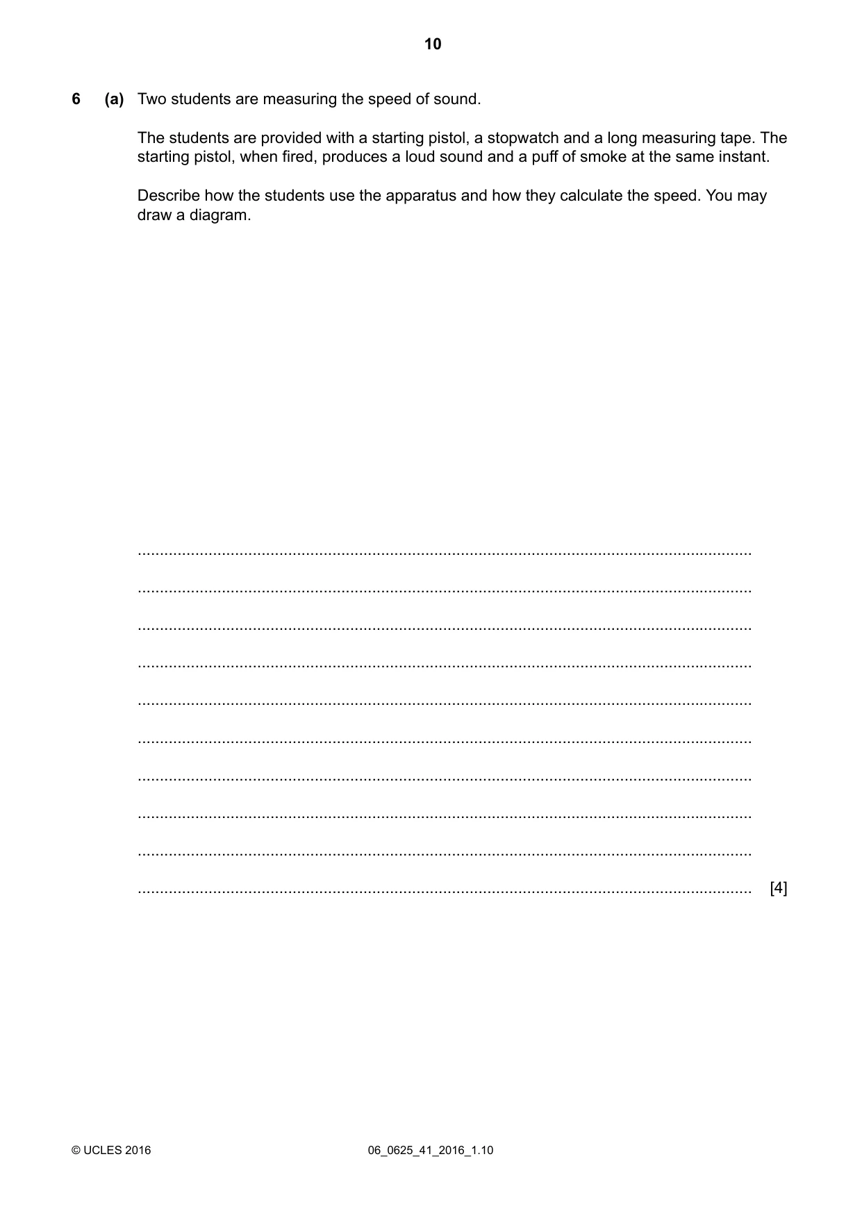 Cambridge IGCSE Physics 0625 2016 May/June Paper 4 · Variant 1 question paper, page 10 of 20