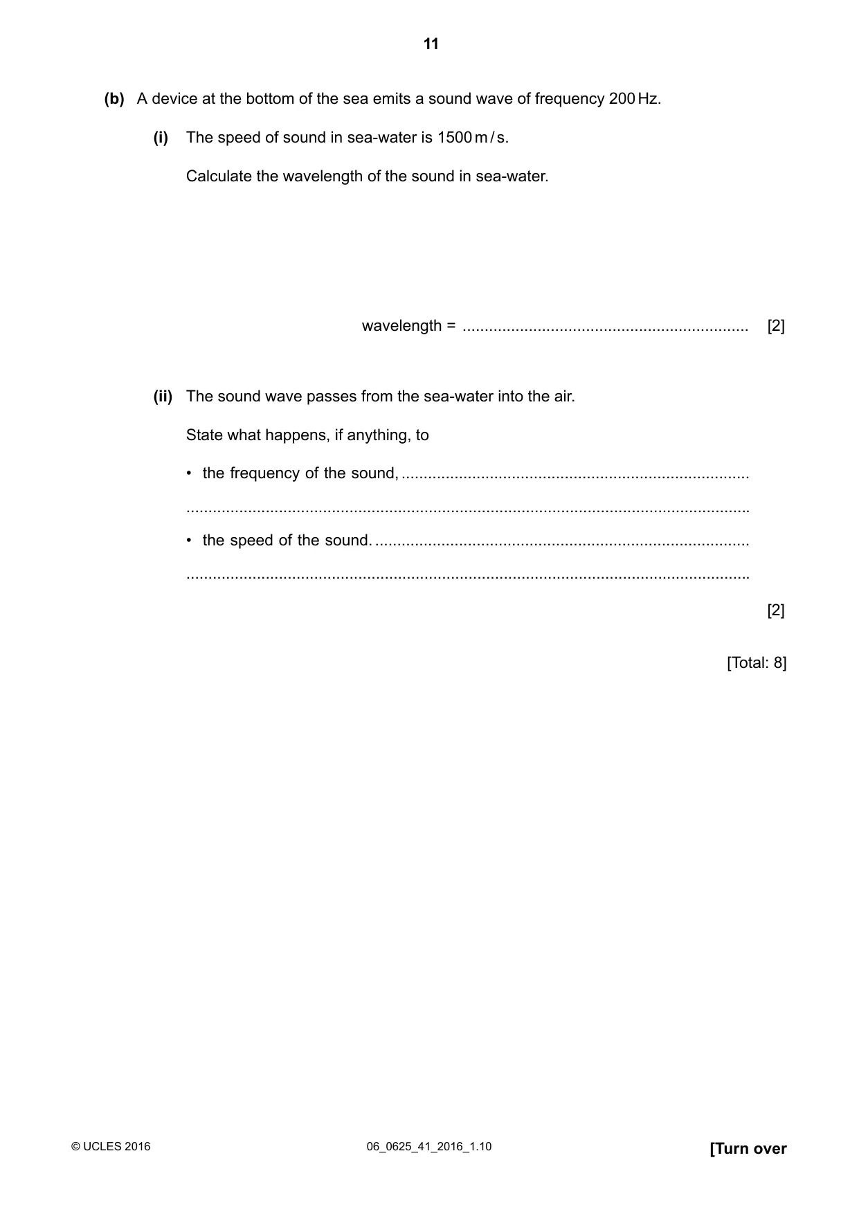 Cambridge IGCSE Physics 0625 2016 May/June Paper 4 · Variant 1 question paper, page 11 of 20