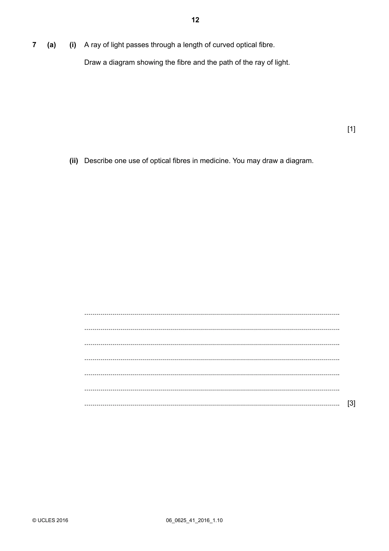 Cambridge IGCSE Physics 0625 2016 May/June Paper 4 · Variant 1 question paper, page 12 of 20