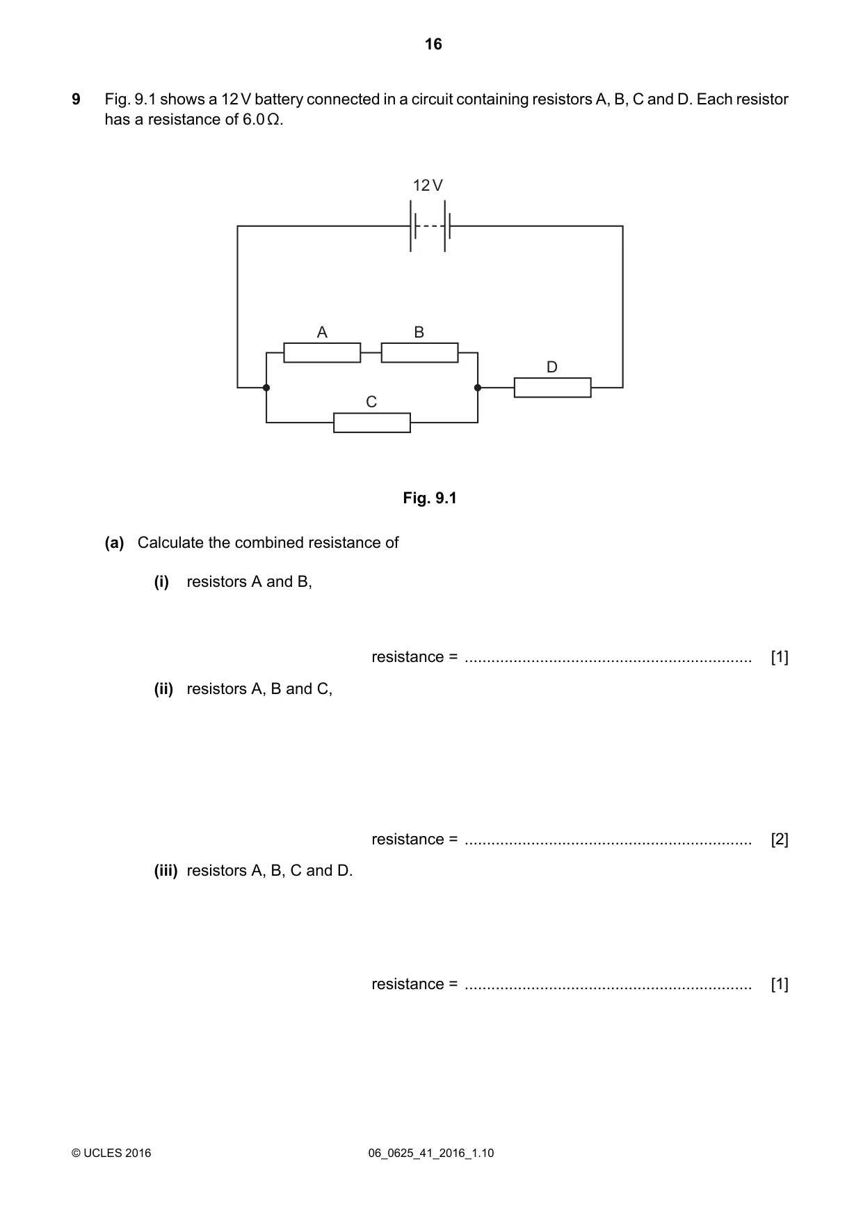 Cambridge IGCSE Physics 0625 2016 May/June Paper 4 · Variant 1 question paper, page 16 of 20