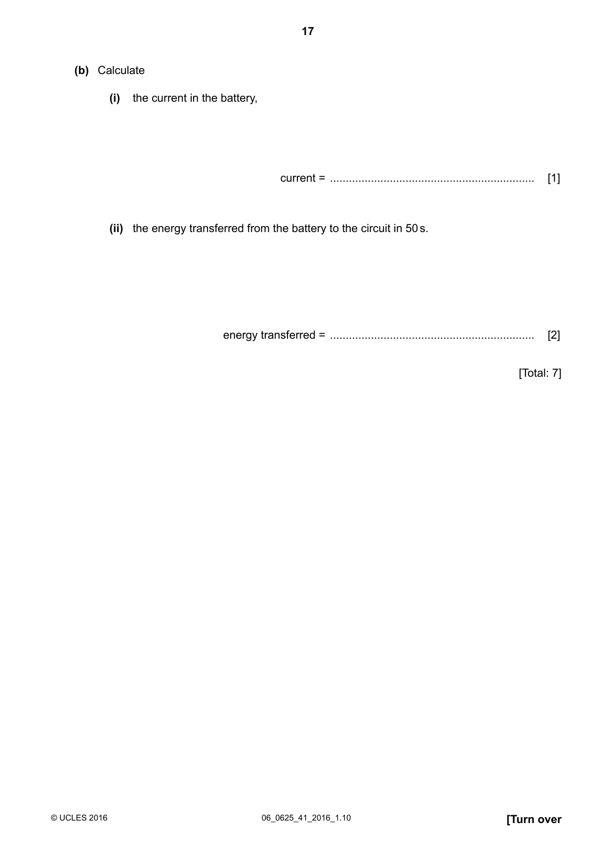 Cambridge IGCSE Physics 0625 2016 May/June Paper 4 · Variant 1 question paper, page 17 of 20