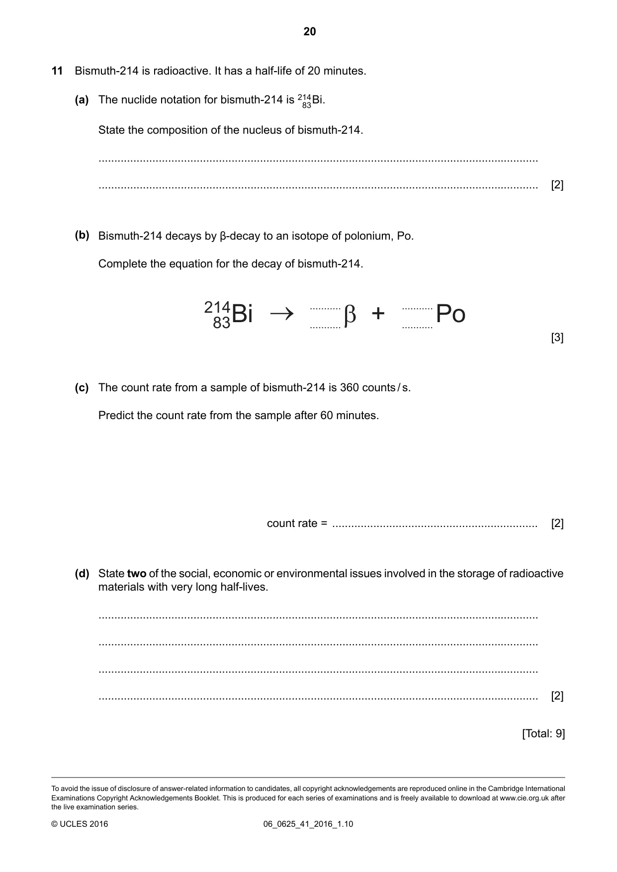 Cambridge IGCSE Physics 0625 2016 May/June Paper 4 · Variant 1 question paper, page 20 of 20
