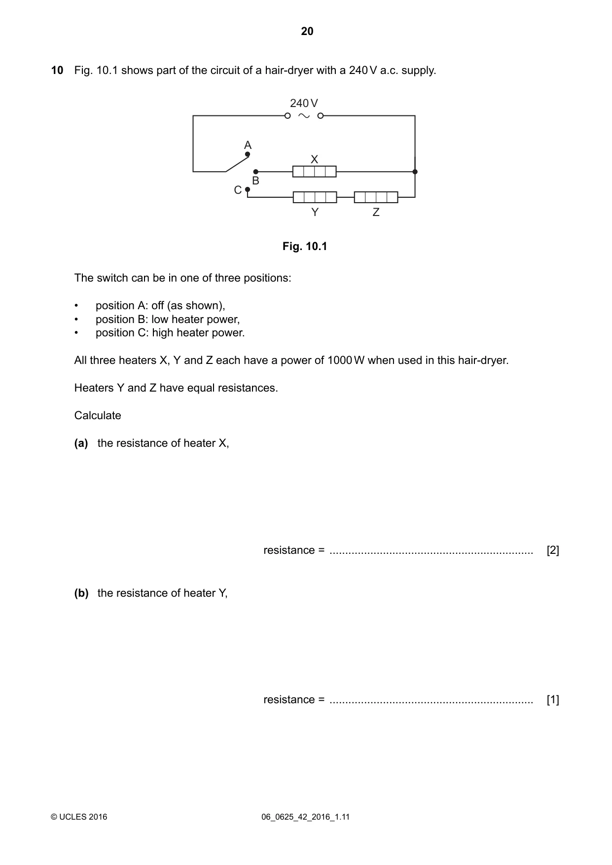 Cambridge IGCSE Physics 0625 2016 May/June Paper 4 · Variant 2 question paper, page 20 of 24