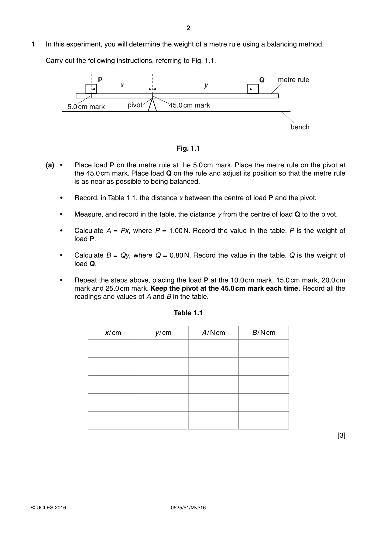 Cambridge IGCSE Physics 0625 2016 May/June Paper 5 · Variant 1 question paper, page 2 of 12