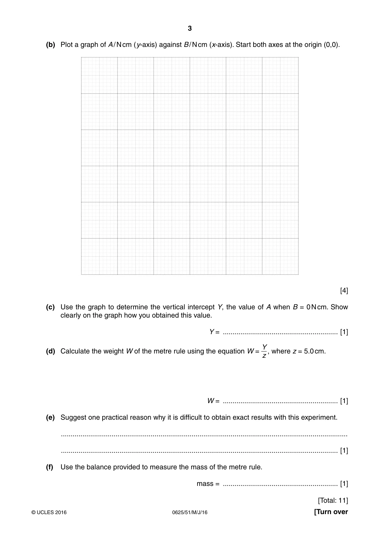 Cambridge IGCSE Physics 0625 2016 May/June Paper 5 · Variant 1 question paper, page 3 of 12