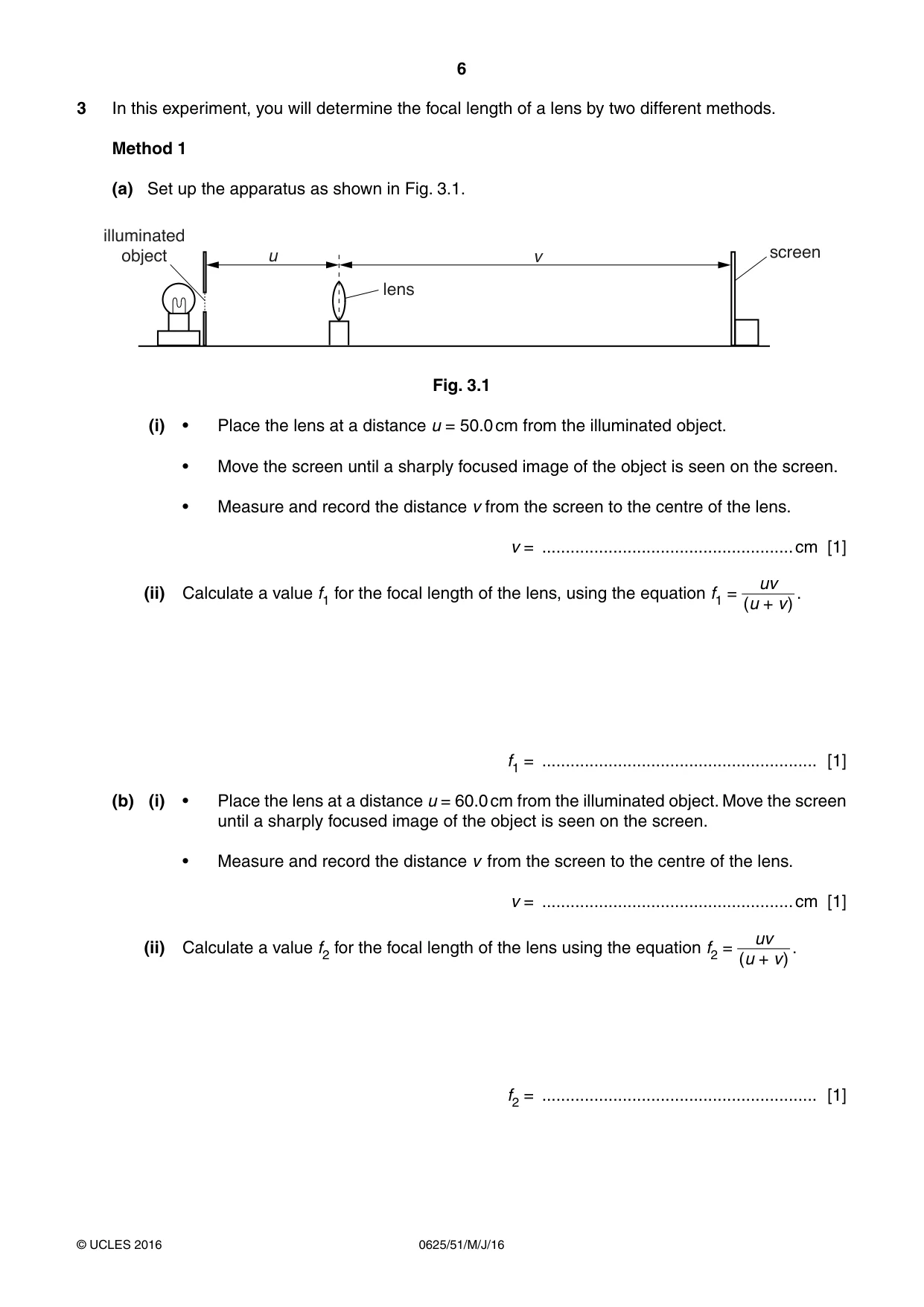 Cambridge IGCSE Physics 0625 2016 May/June Paper 5 · Variant 1 question paper, page 6 of 12
