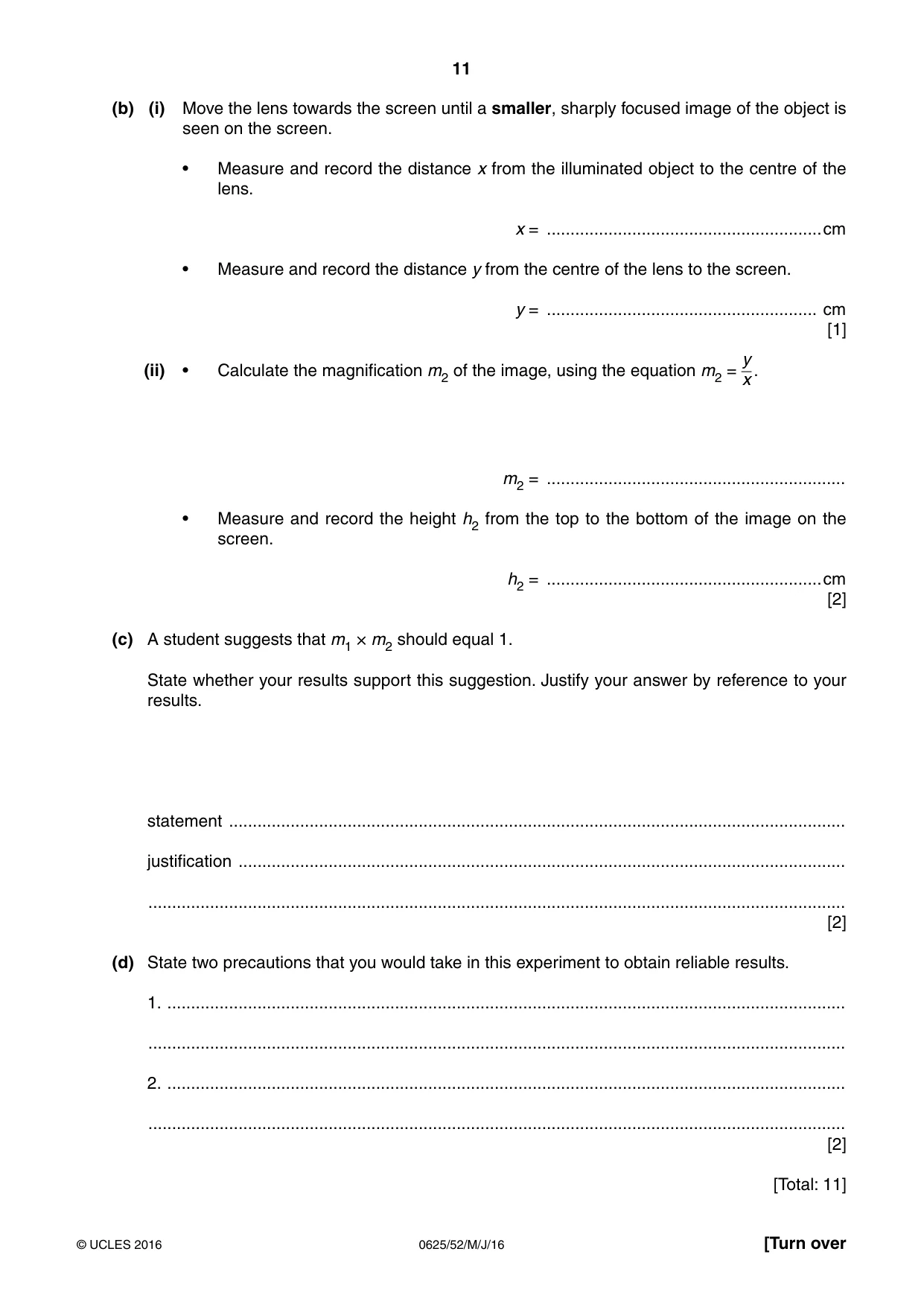 Cambridge IGCSE Physics 0625 2016 May/June Paper 5 · Variant 2 question paper, page 11 of 16
