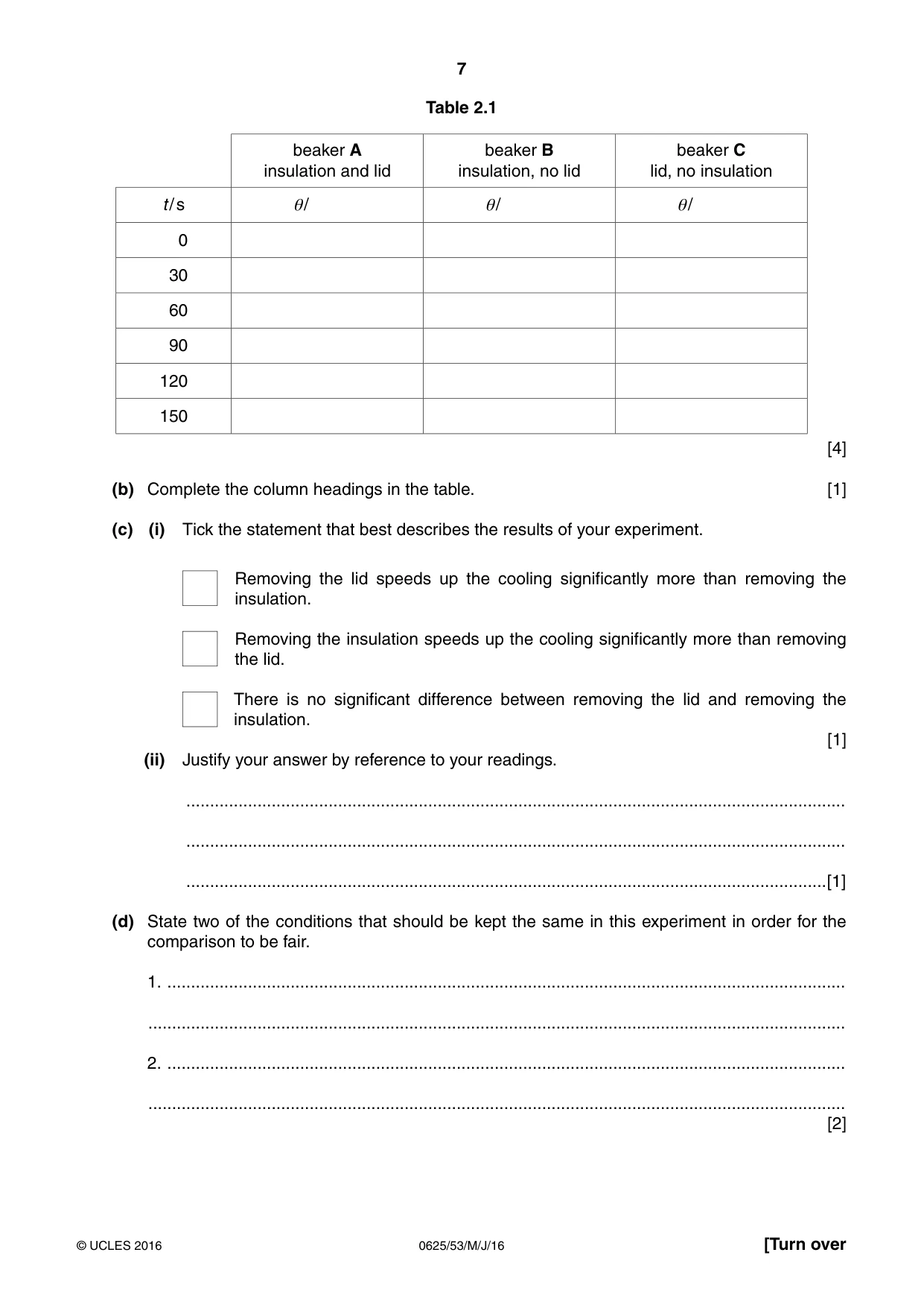 Cambridge IGCSE Physics 0625 2016 May/June Paper 5 · Variant 3 question paper, page 7 of 16
