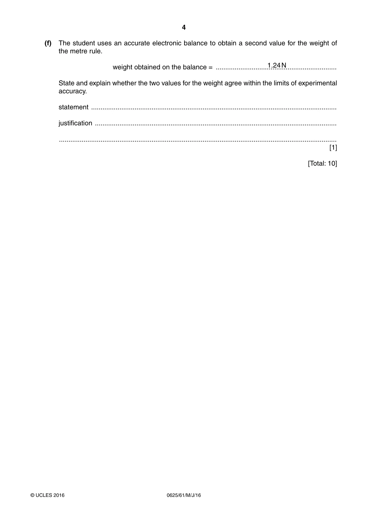 Cambridge IGCSE Physics 0625 2016 May/June Paper 6 · Variant 1 question paper, page 4 of 12