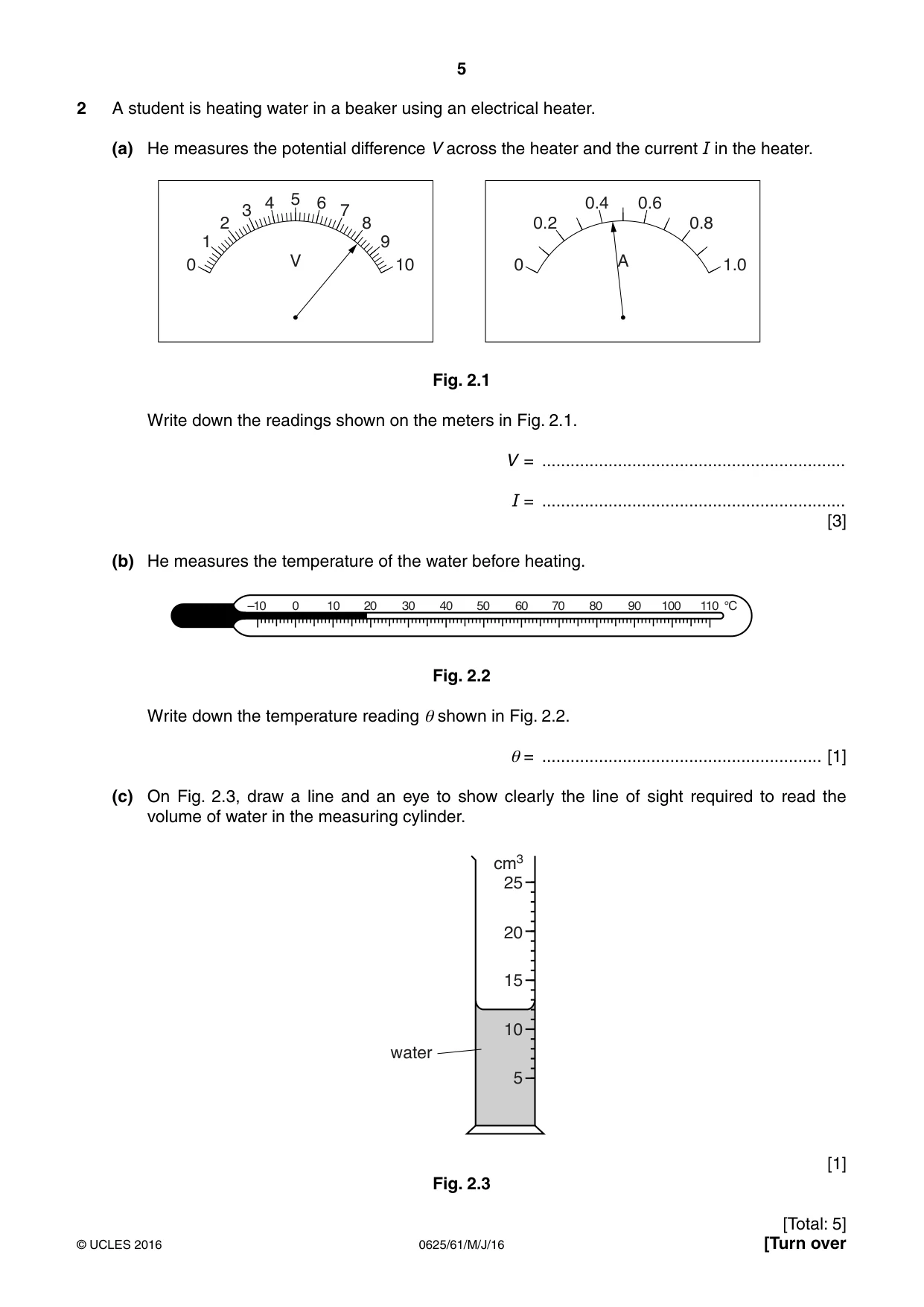 Cambridge IGCSE Physics 0625 2016 May/June Paper 6 · Variant 1 question paper, page 5 of 12