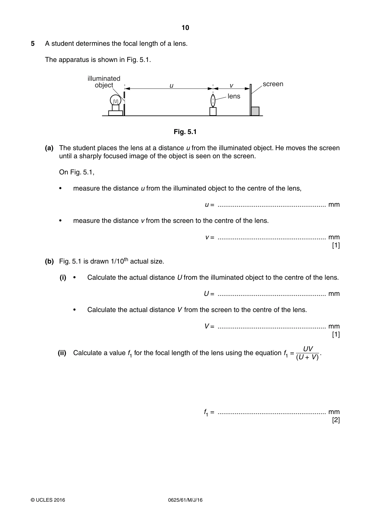 Cambridge IGCSE Physics 0625 2016 May/June Paper 6 · Variant 1 question paper, page 10 of 12