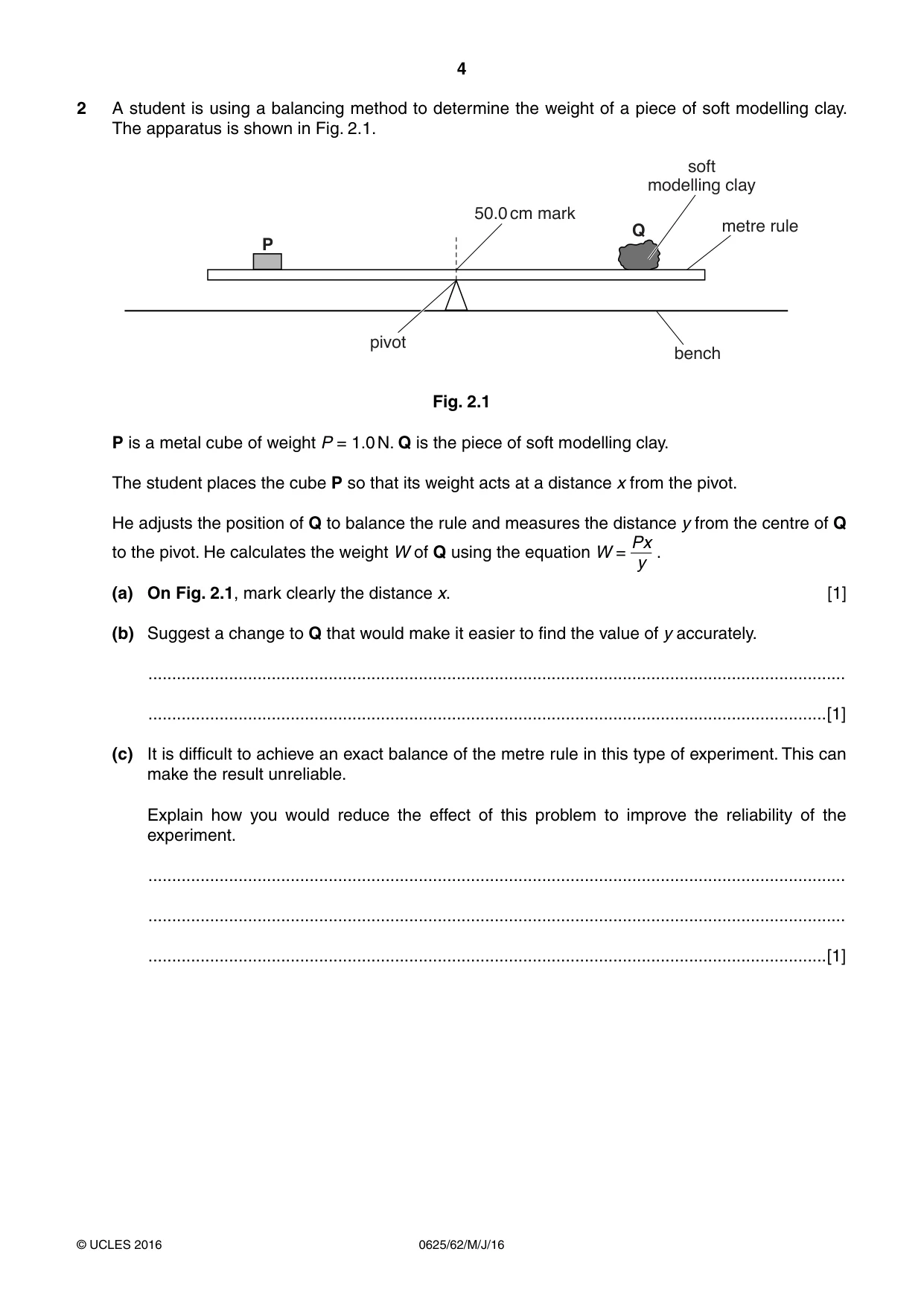 Cambridge IGCSE Physics 0625 2016 May/June Paper 6 · Variant 2 question paper, page 4 of 12