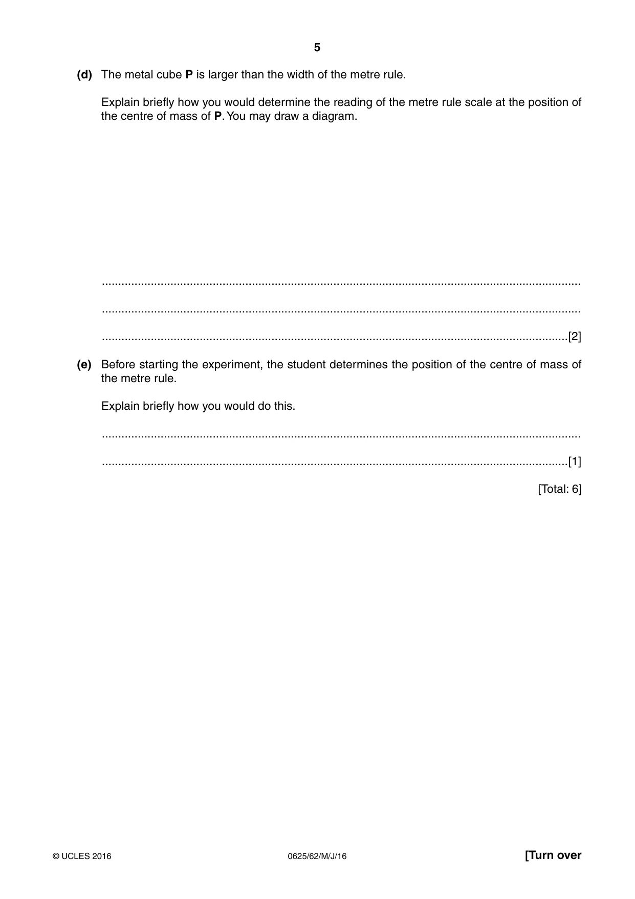 Cambridge IGCSE Physics 0625 2016 May/June Paper 6 · Variant 2 question paper, page 5 of 12