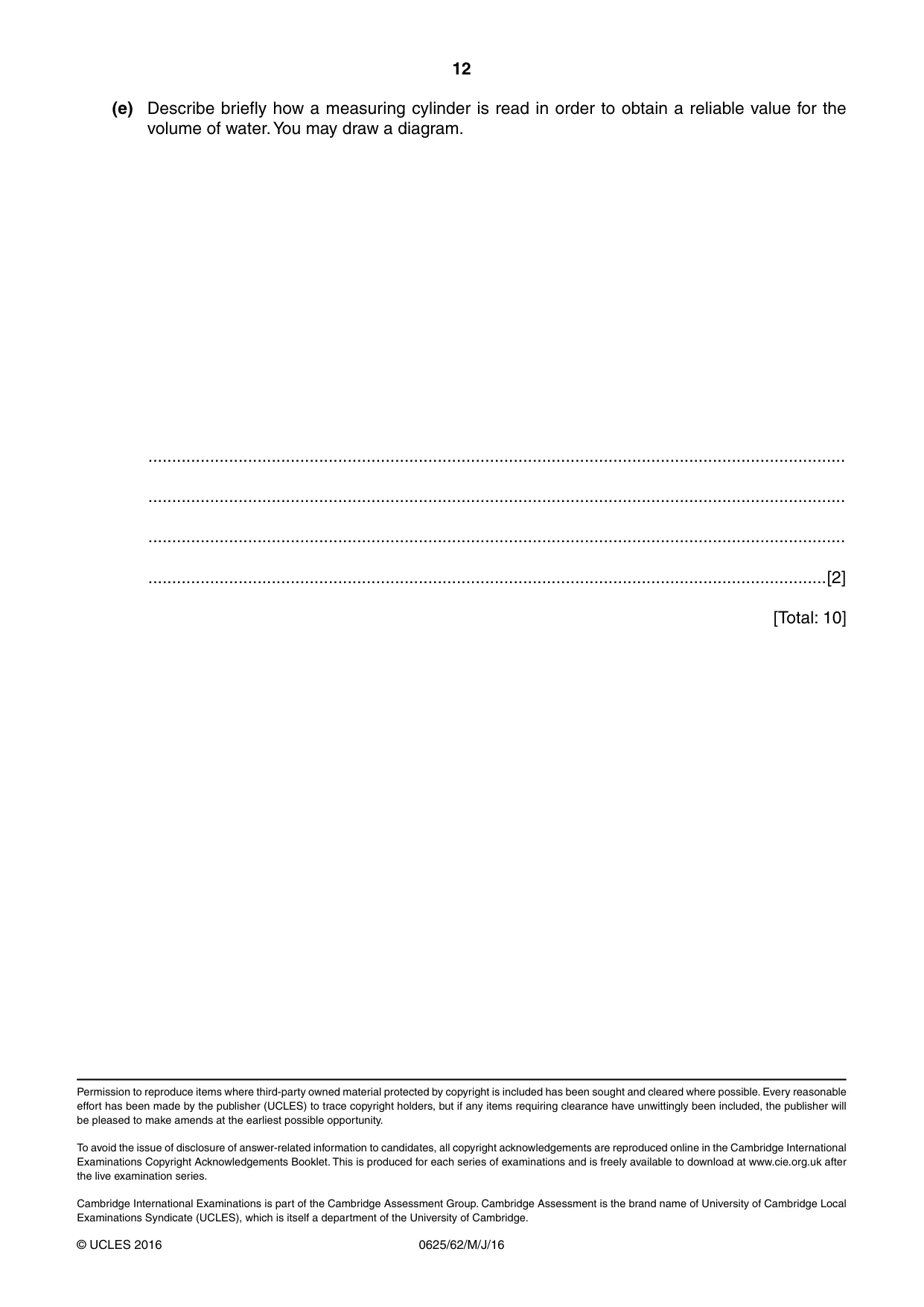 Cambridge IGCSE Physics 0625 2016 May/June Paper 6 · Variant 2 question paper, page 12 of 12