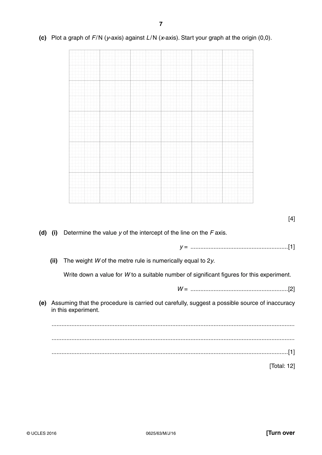 Cambridge IGCSE Physics 0625 2016 May/June Paper 6 · Variant 3 question paper, page 7 of 12