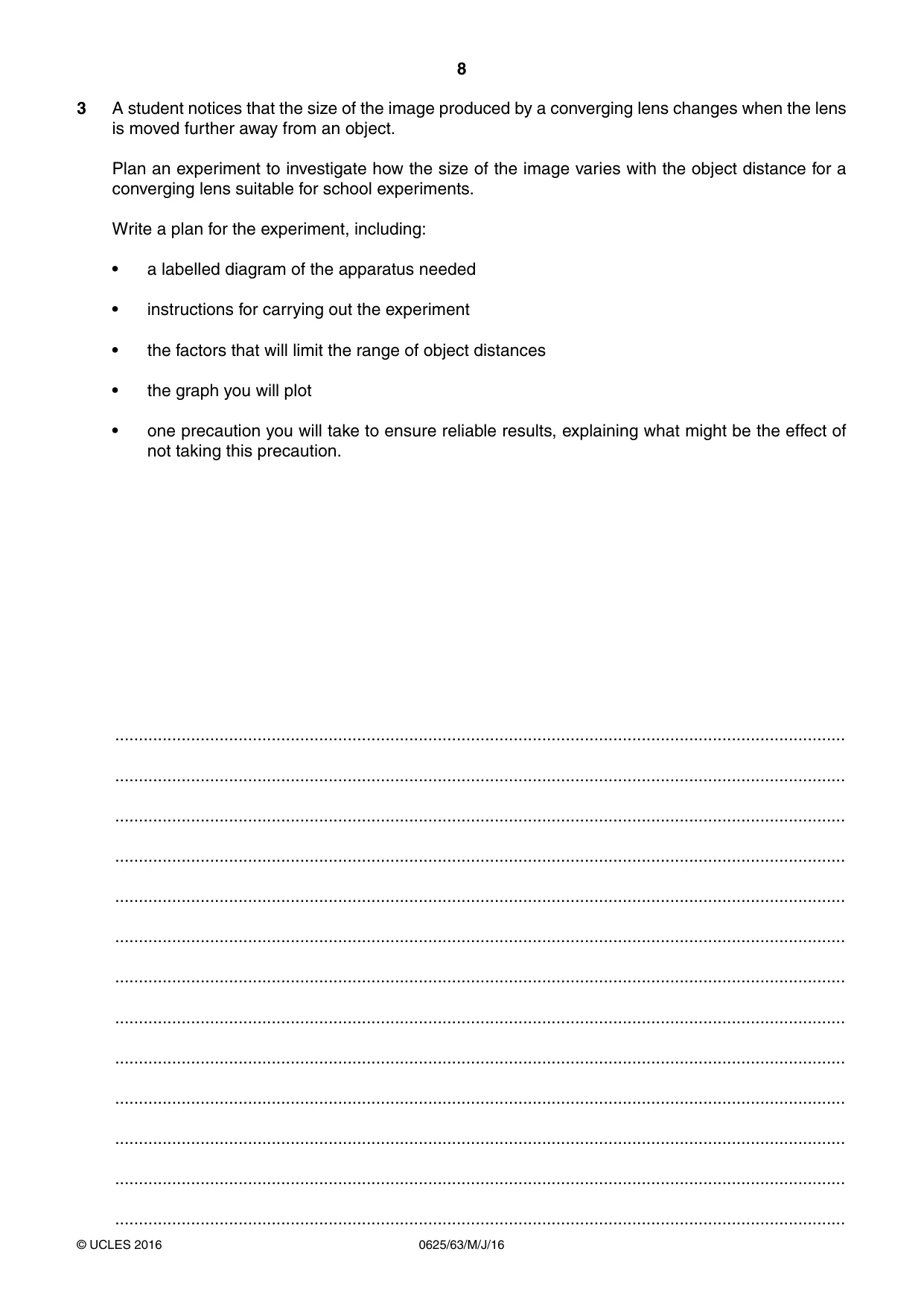 Cambridge IGCSE Physics 0625 2016 May/June Paper 6 · Variant 3 question paper, page 8 of 12