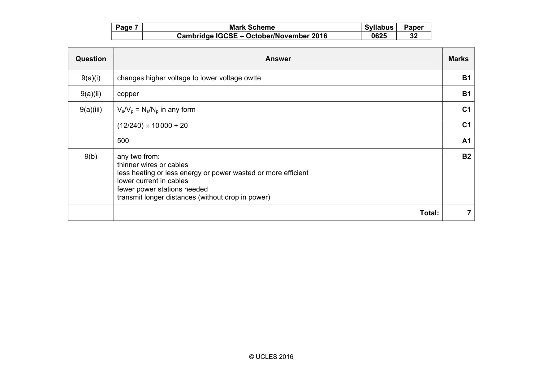 Mark scheme, page 7 of 10