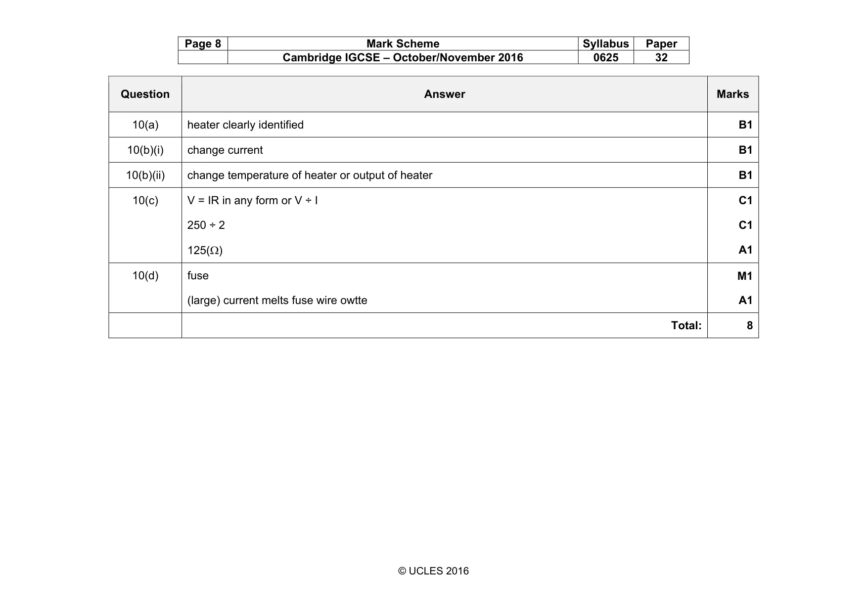 Mark scheme, page 8 of 10