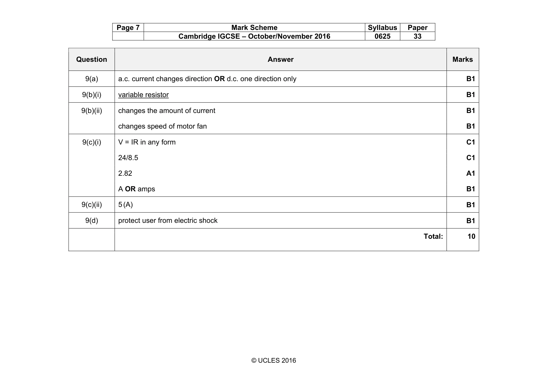 Mark scheme, page 7 of 10
