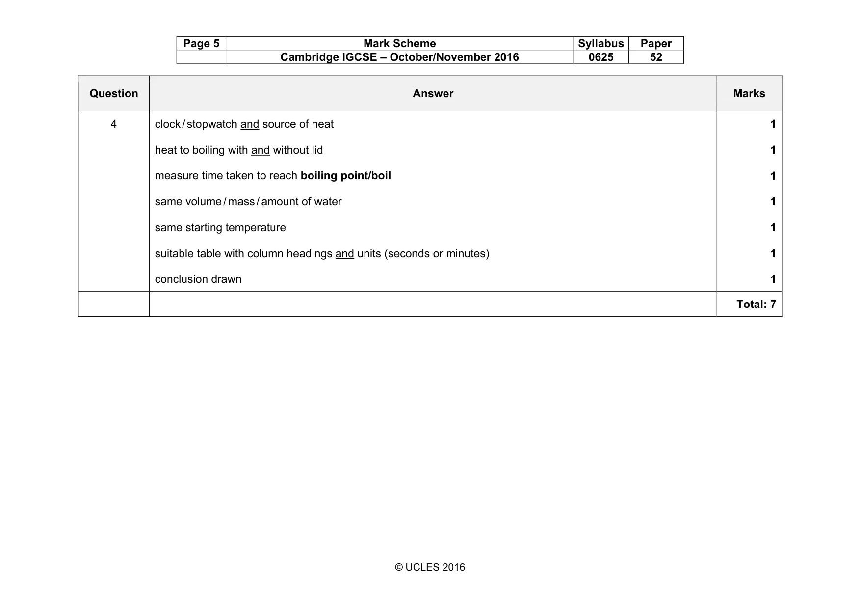 Mark scheme, page 5 of 5