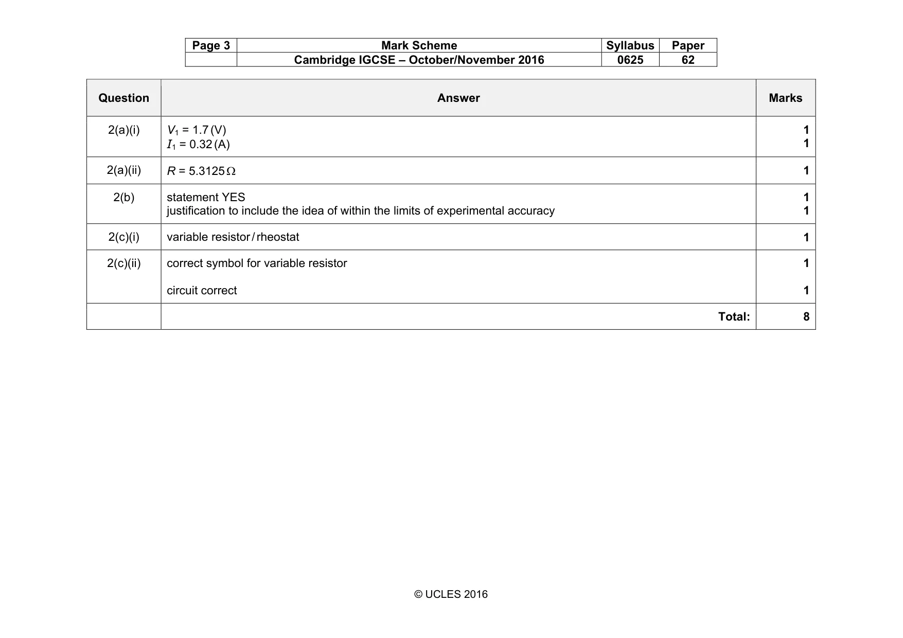 Mark scheme, page 3 of 6