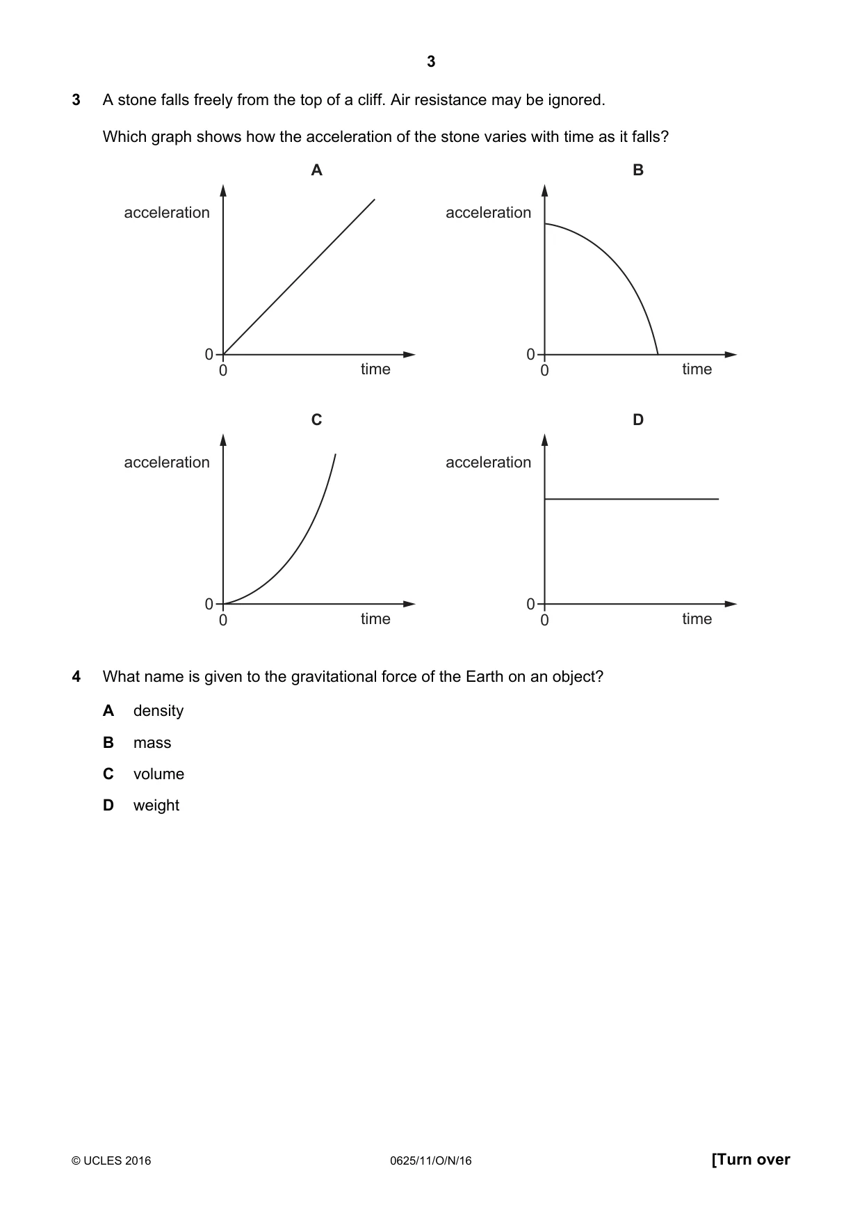 Cambridge IGCSE Physics 0625 2016 Oct/Nov Paper 1 · Variant 1 question paper, page 3 of 20