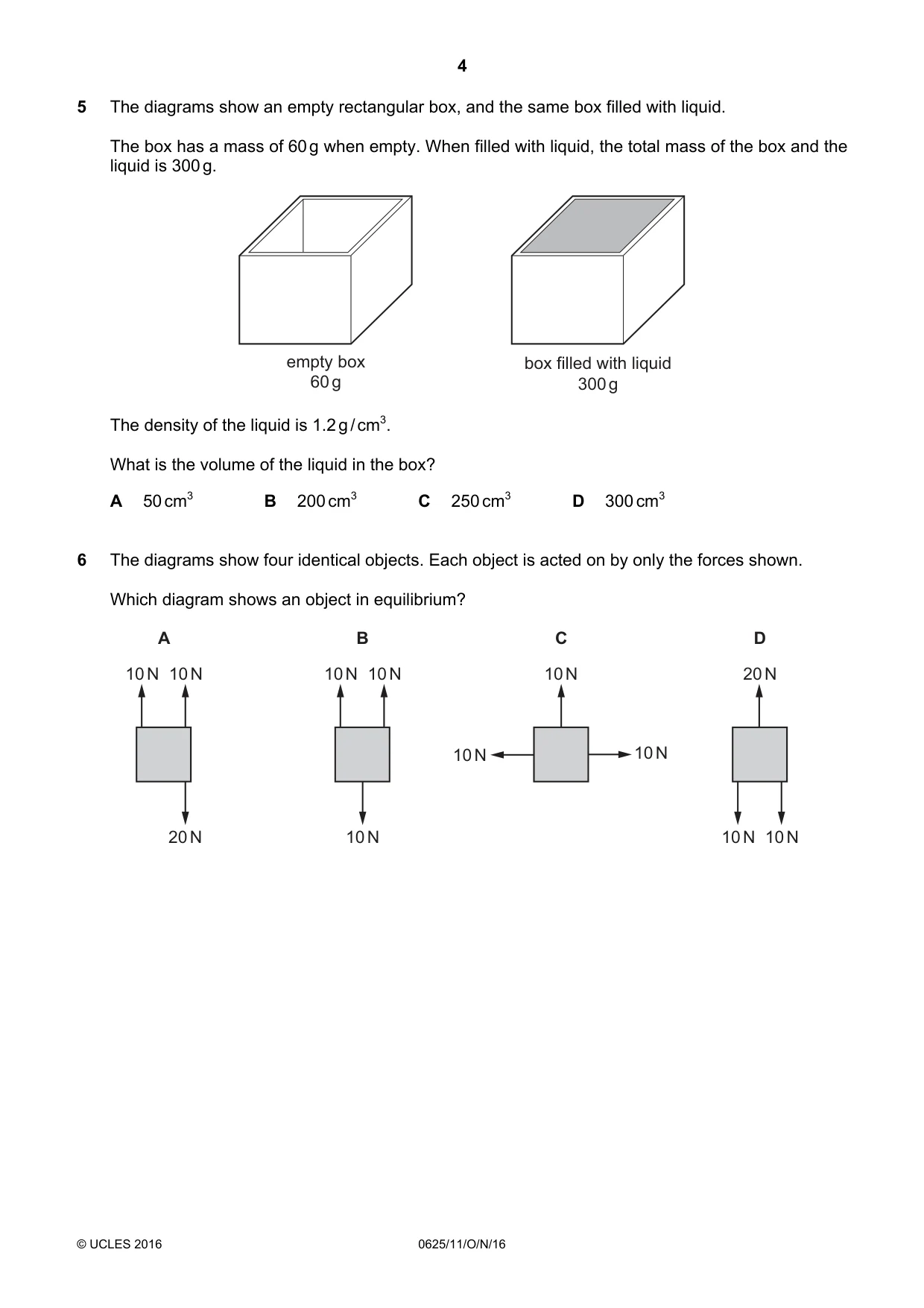 Cambridge IGCSE Physics 0625 2016 Oct/Nov Paper 1 · Variant 1 question paper, page 4 of 20
