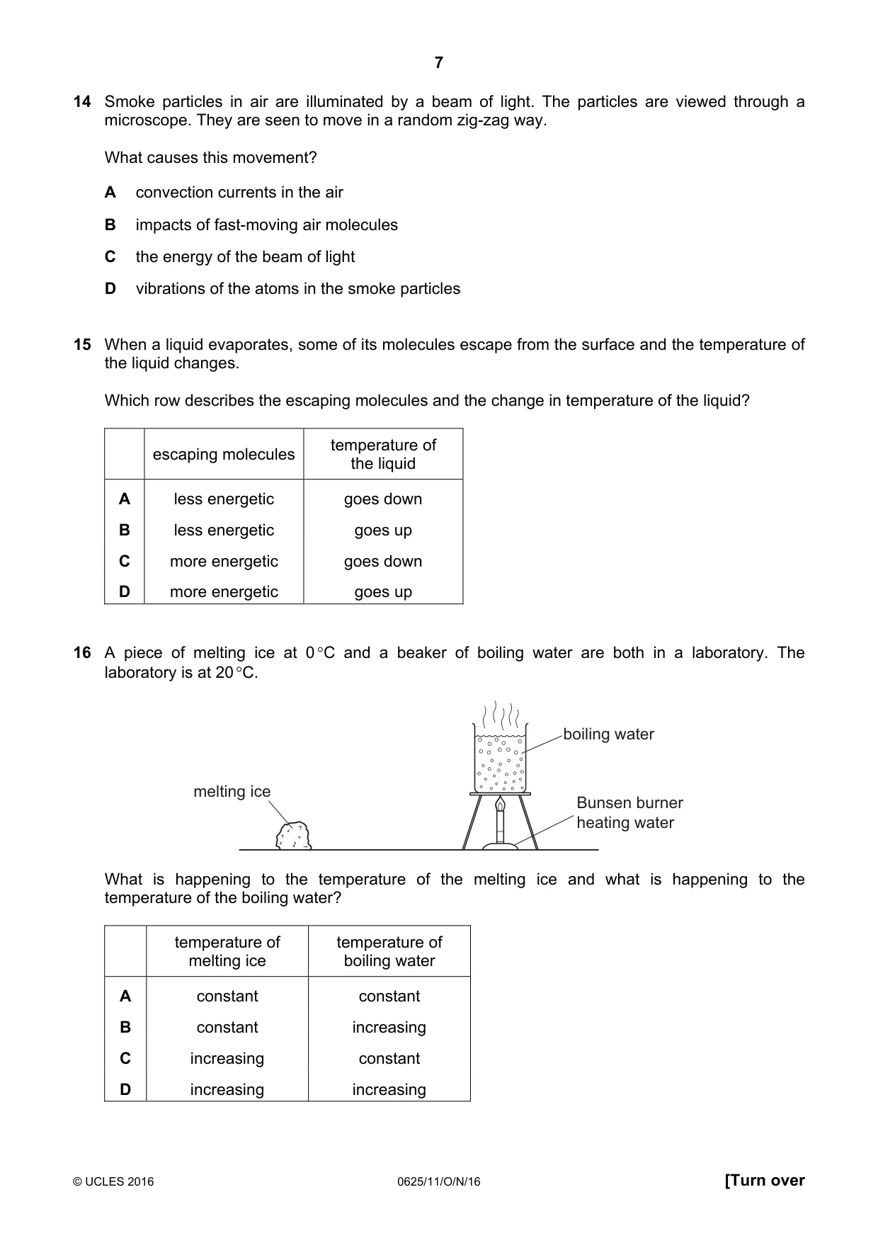 Cambridge IGCSE Physics 0625 2016 Oct/Nov Paper 1 · Variant 1 question paper, page 7 of 20