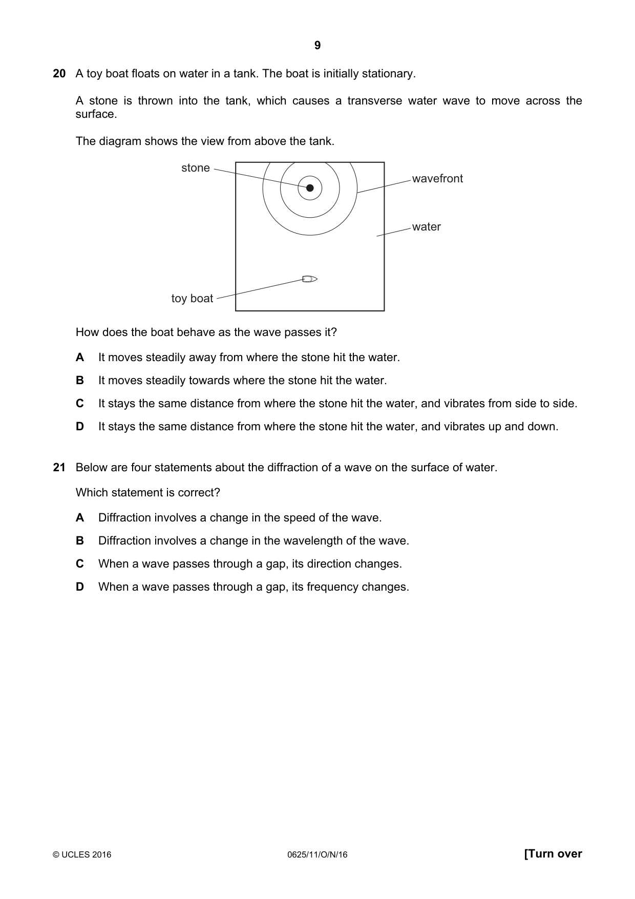 Cambridge IGCSE Physics 0625 2016 Oct/Nov Paper 1 · Variant 1 question paper, page 9 of 20