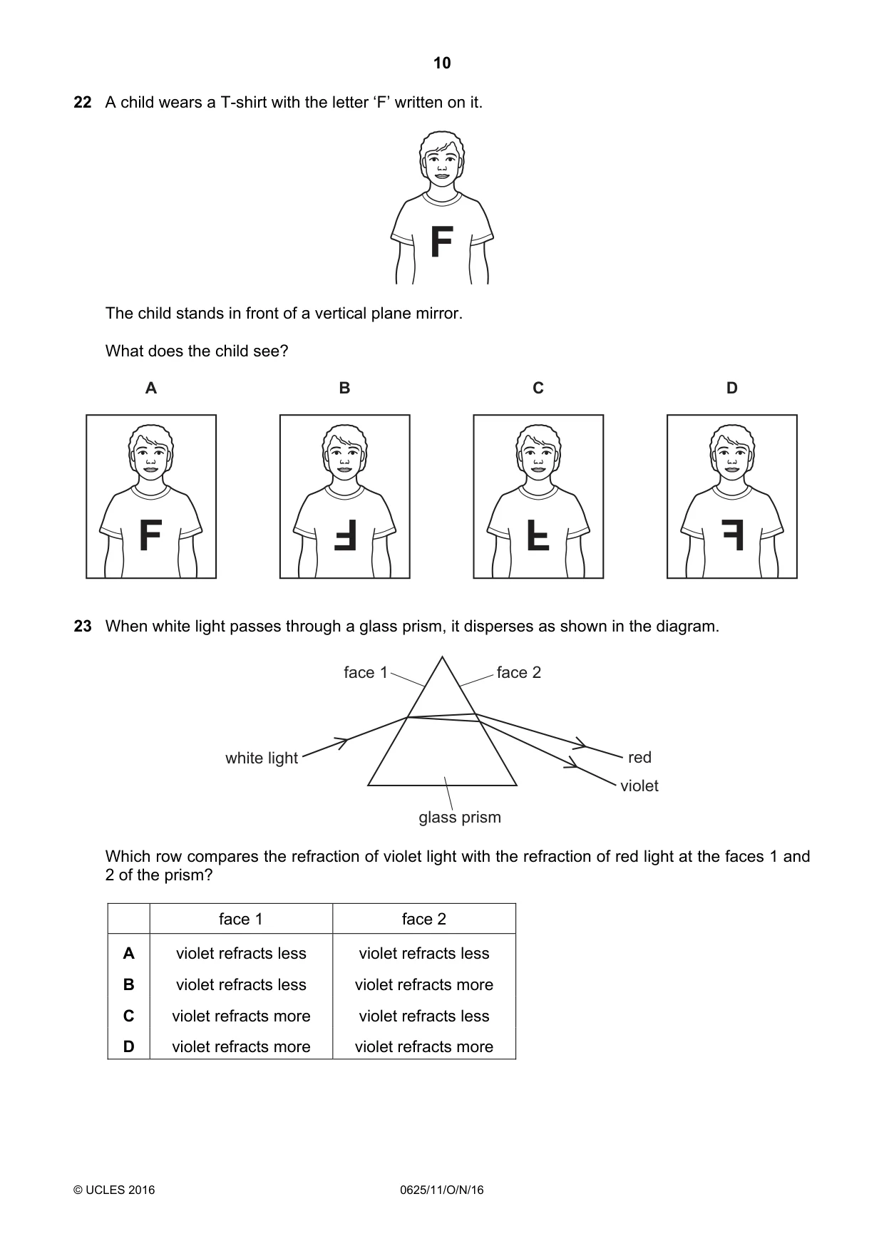 Cambridge IGCSE Physics 0625 2016 Oct/Nov Paper 1 · Variant 1 question paper, page 10 of 20
