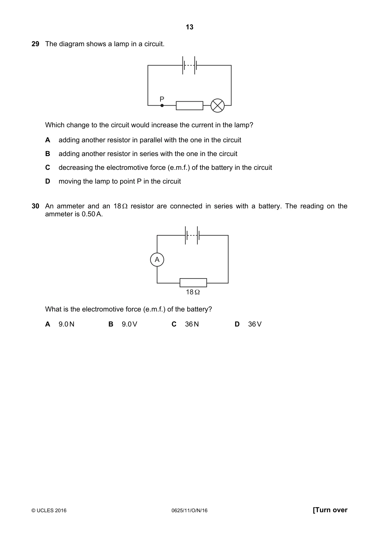Cambridge IGCSE Physics 0625 2016 Oct/Nov Paper 1 · Variant 1 question paper, page 13 of 20