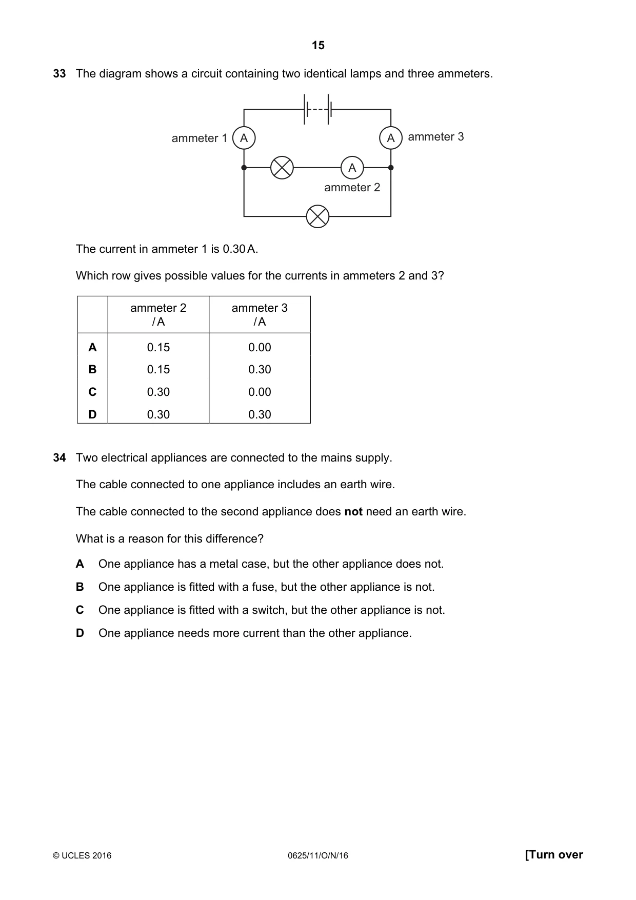 Cambridge IGCSE Physics 0625 2016 Oct/Nov Paper 1 · Variant 1 question paper, page 15 of 20