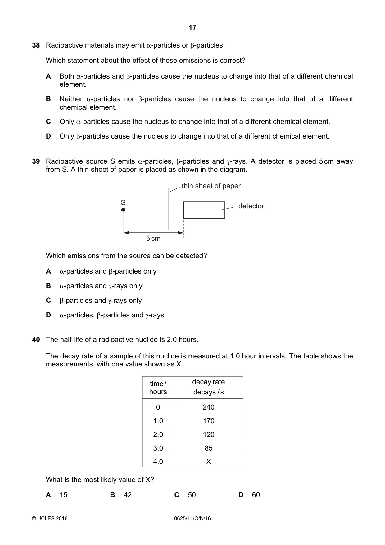 Cambridge IGCSE Physics 0625 2016 Oct/Nov Paper 1 · Variant 1 question paper, page 17 of 20