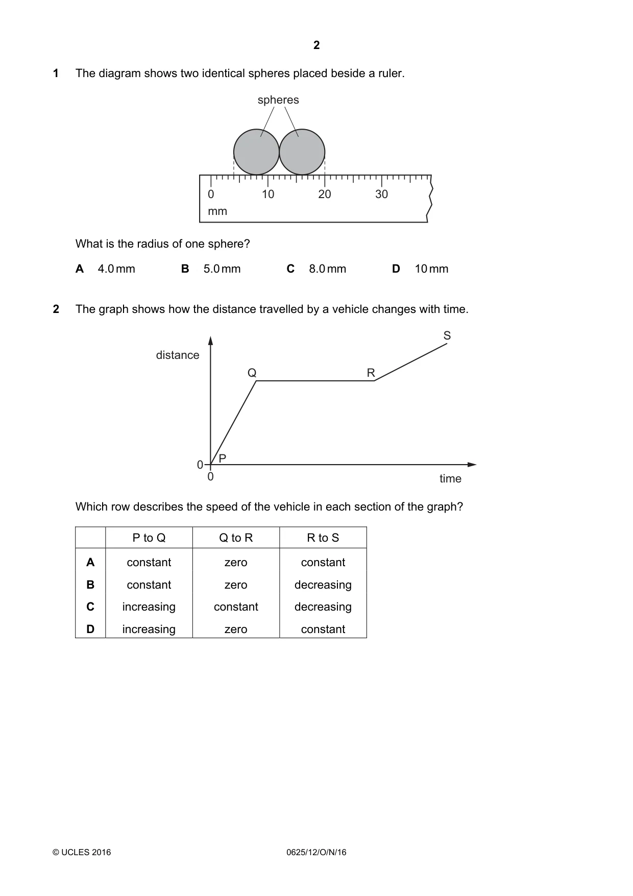Cambridge IGCSE Physics 0625 2016 Oct/Nov Paper 1 · Variant 2 question paper, page 2 of 20